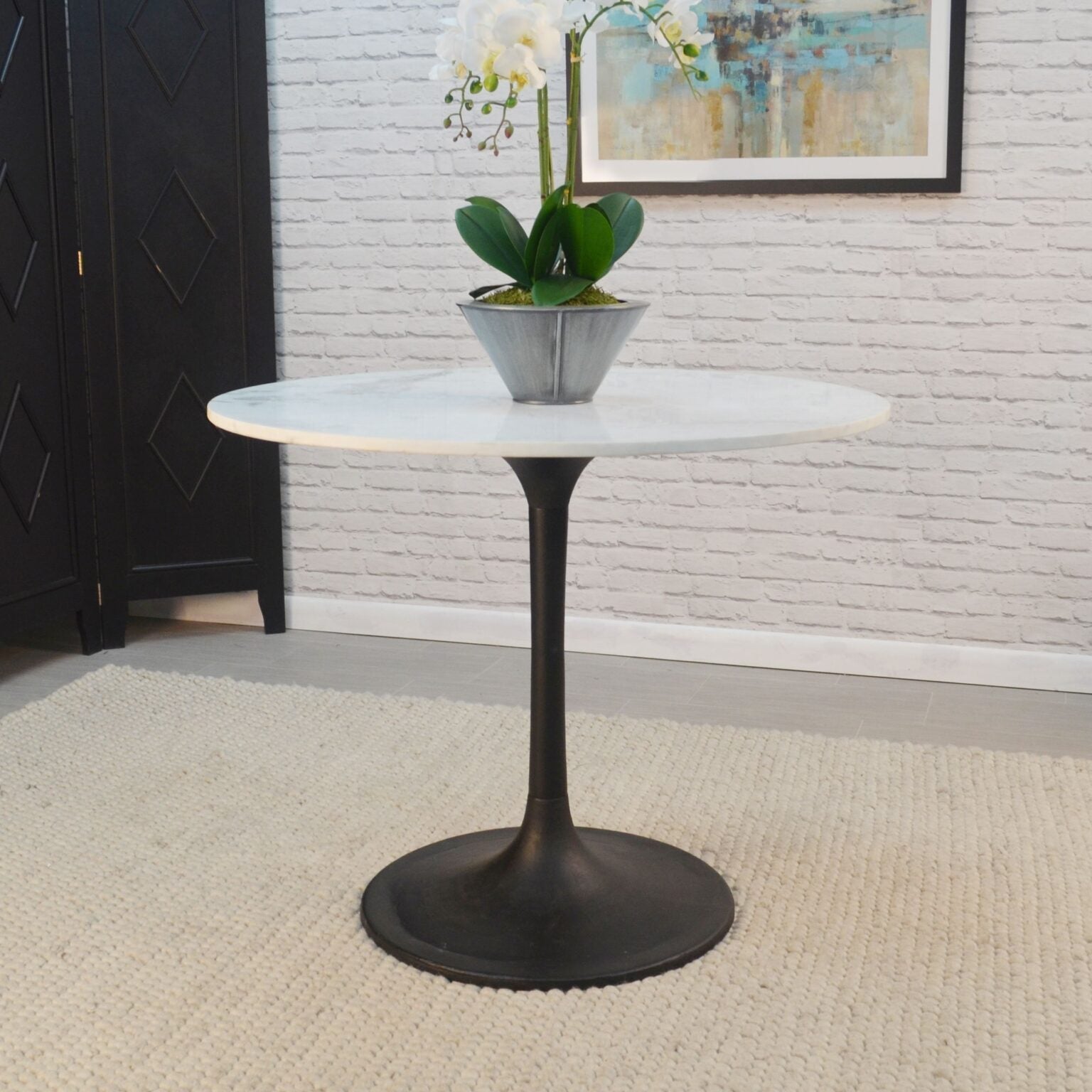 Enzo Round Marble Top Dining Table White/Black 40 inch