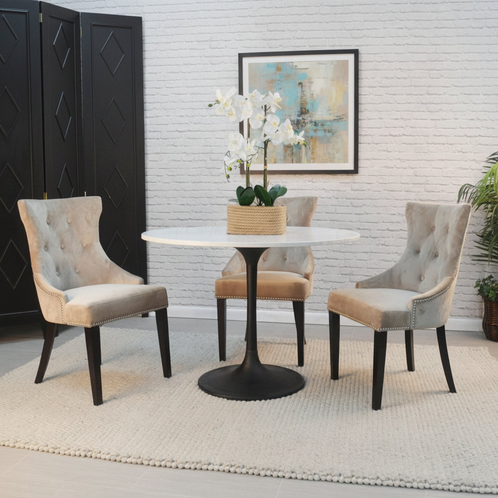 Enzo Round Marble Top Dining Table White/Black 40 inch