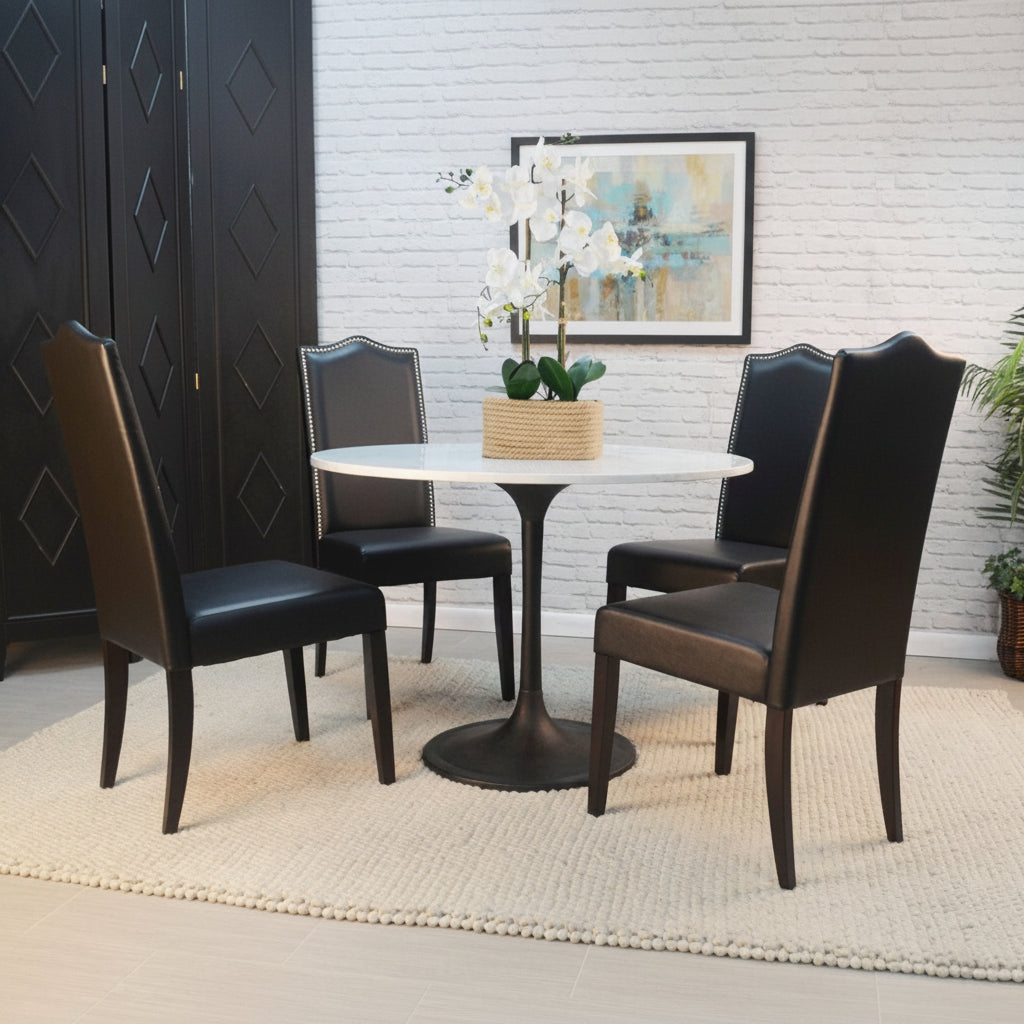 Enzo Round Marble Top Dining Table White/Black 40 inch