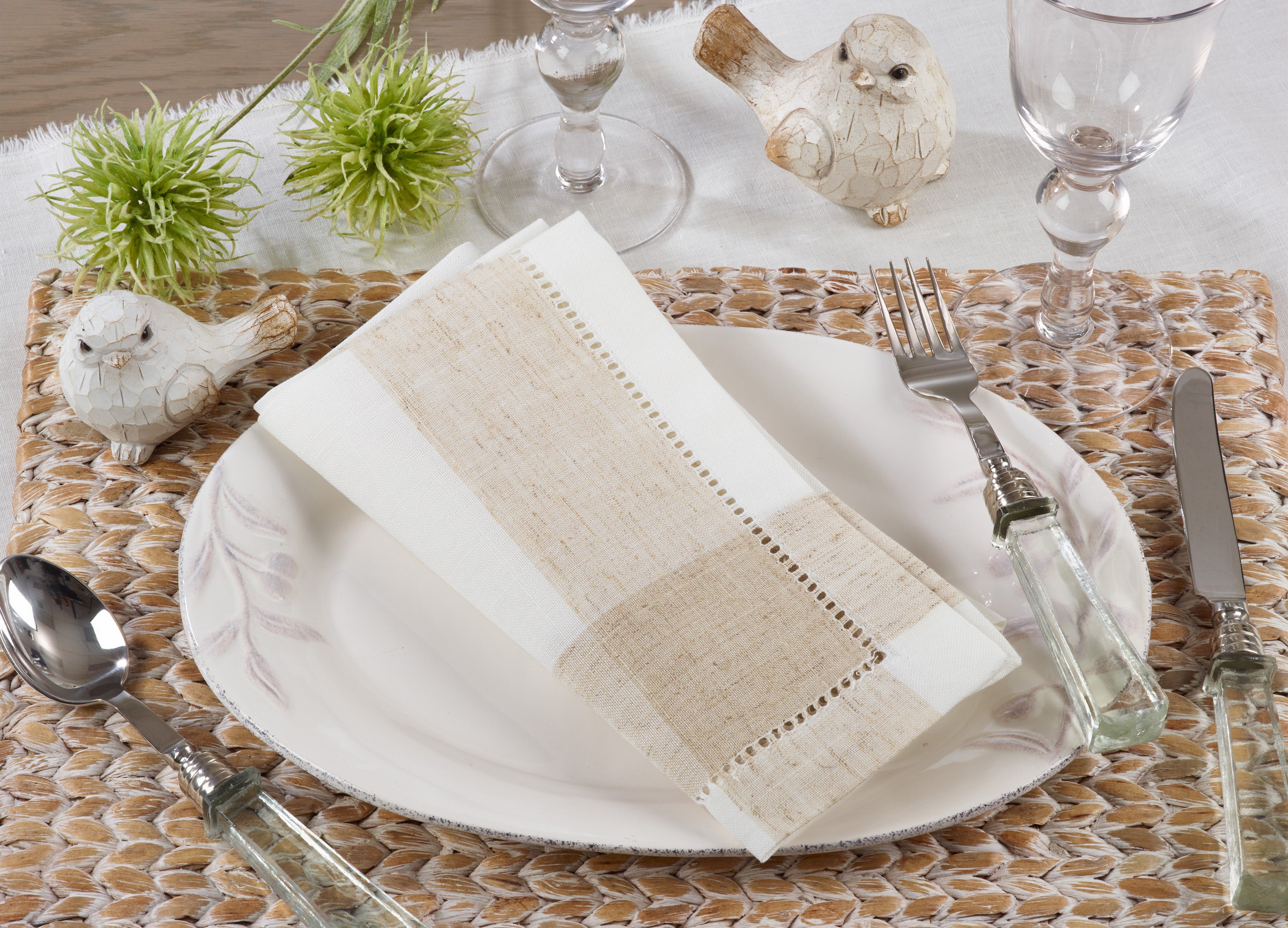 Two-Tone Hemstitch Napkin, Set of 4