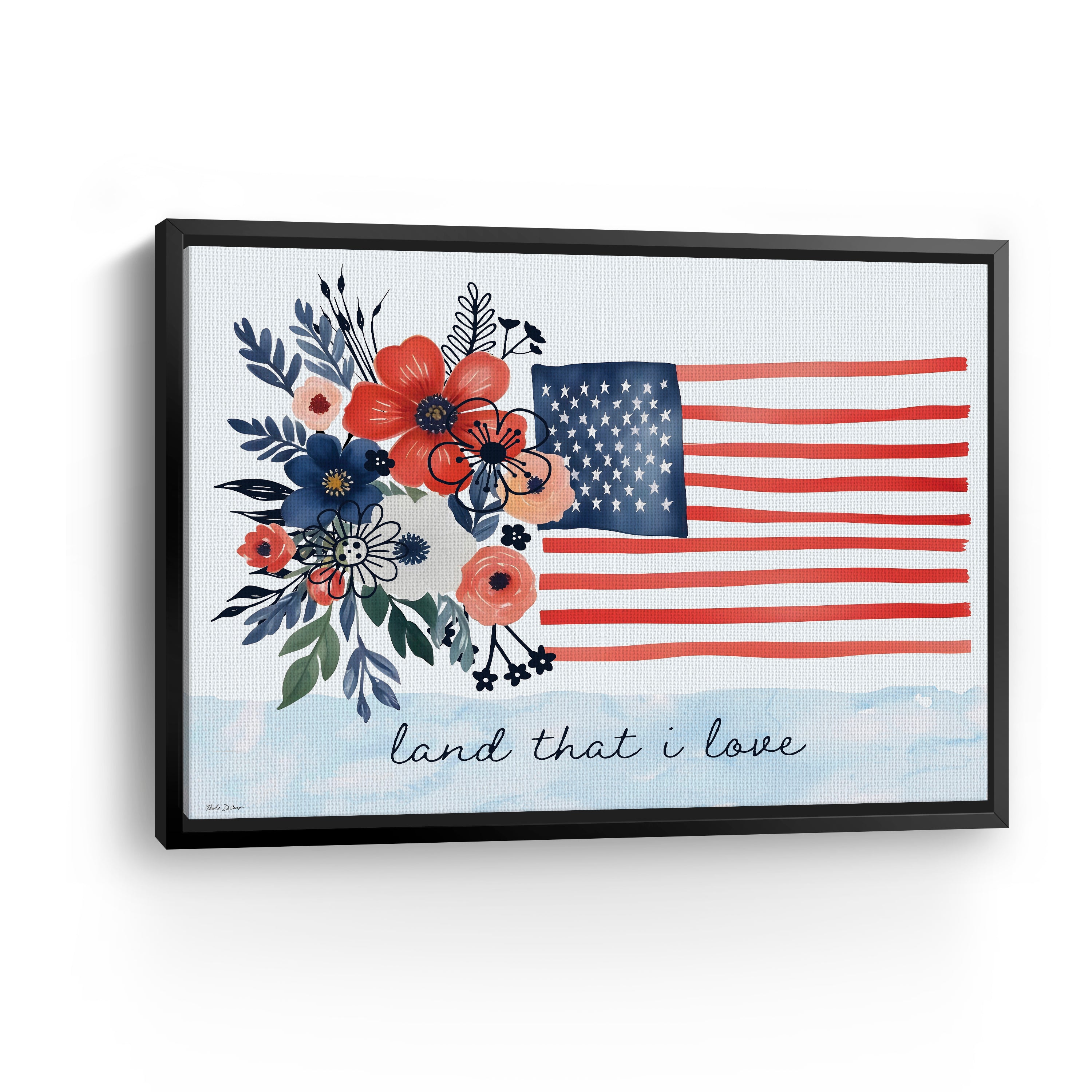 Floral American Flag Canvas Giclee