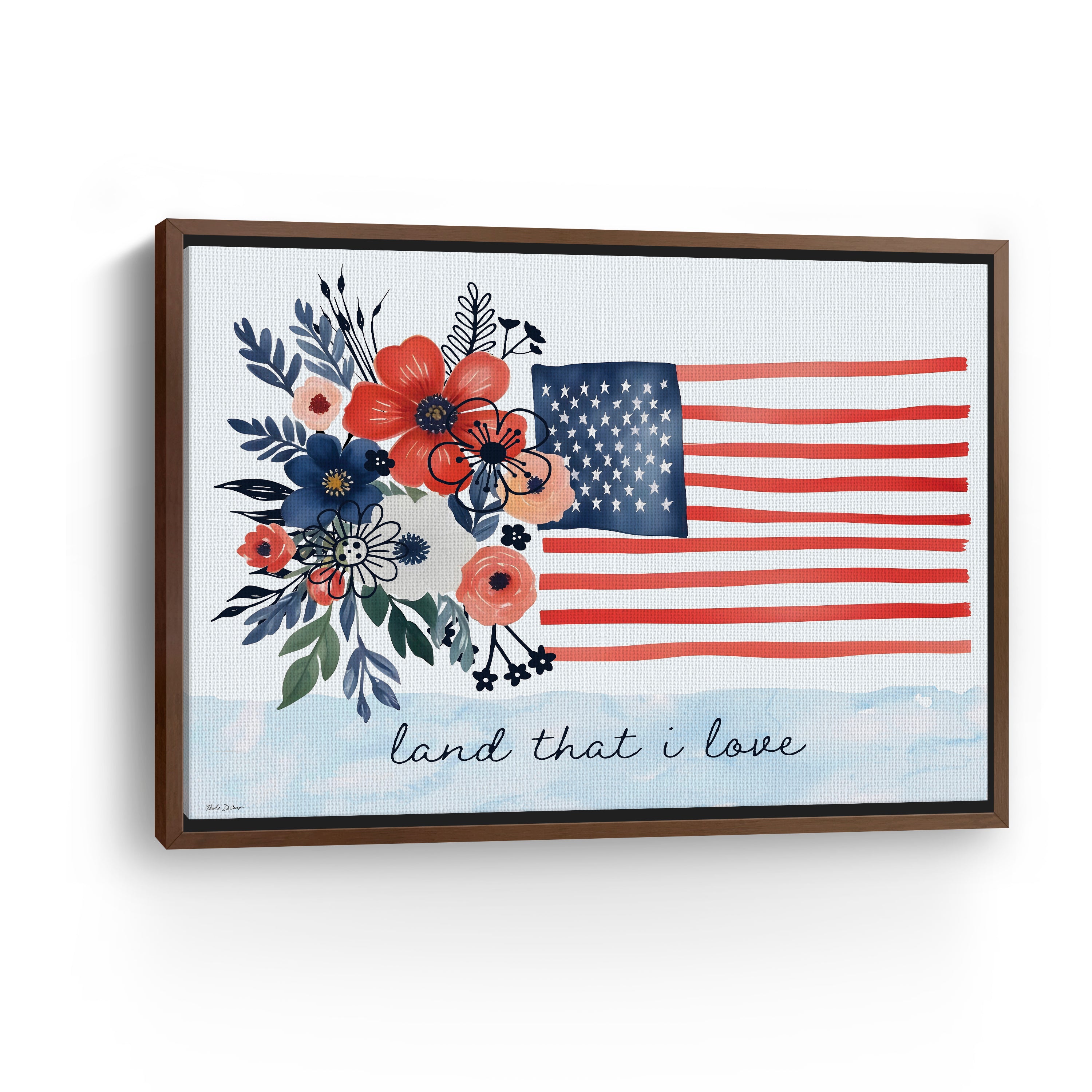 Floral American Flag Canvas Giclee