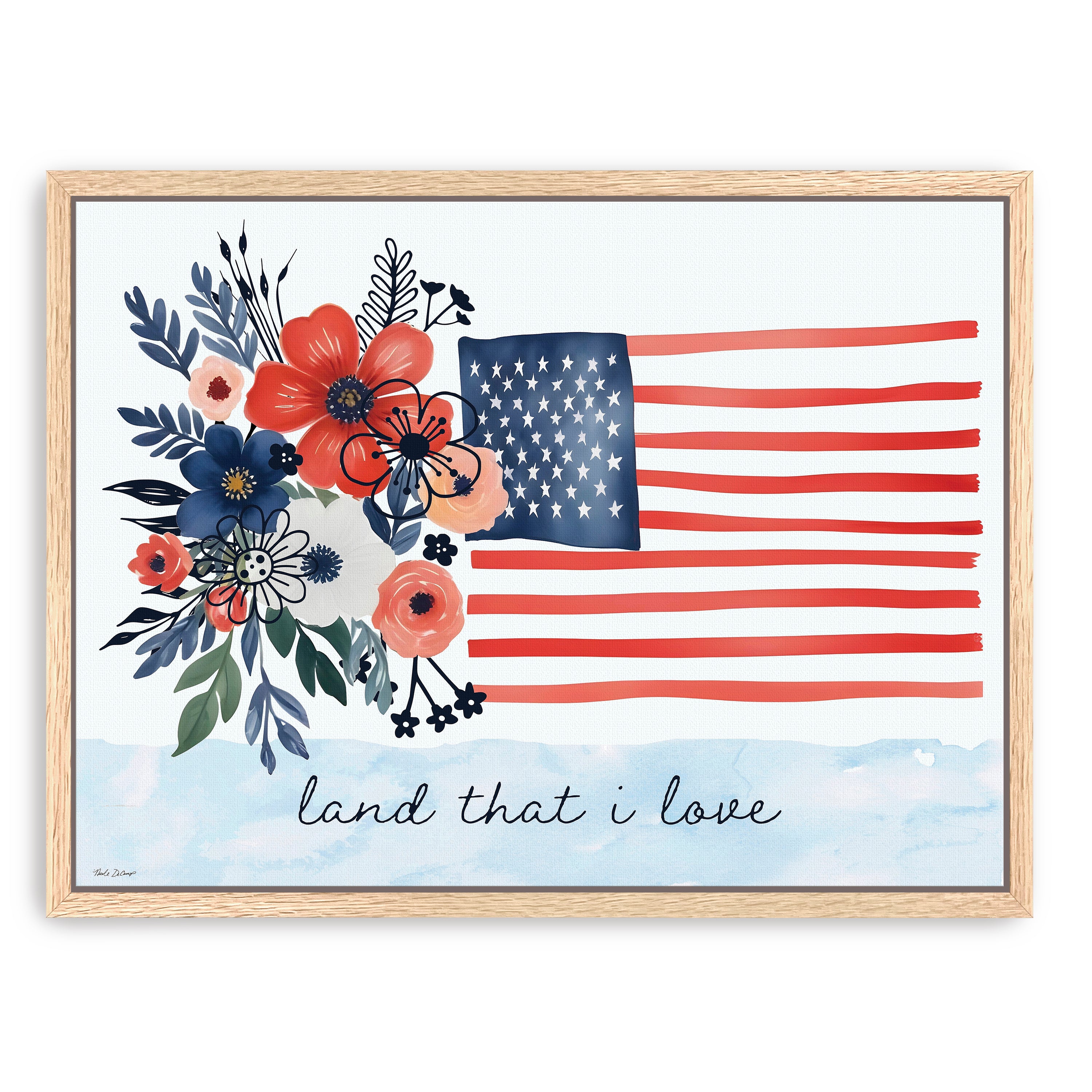 Floral American Flag Canvas Giclee