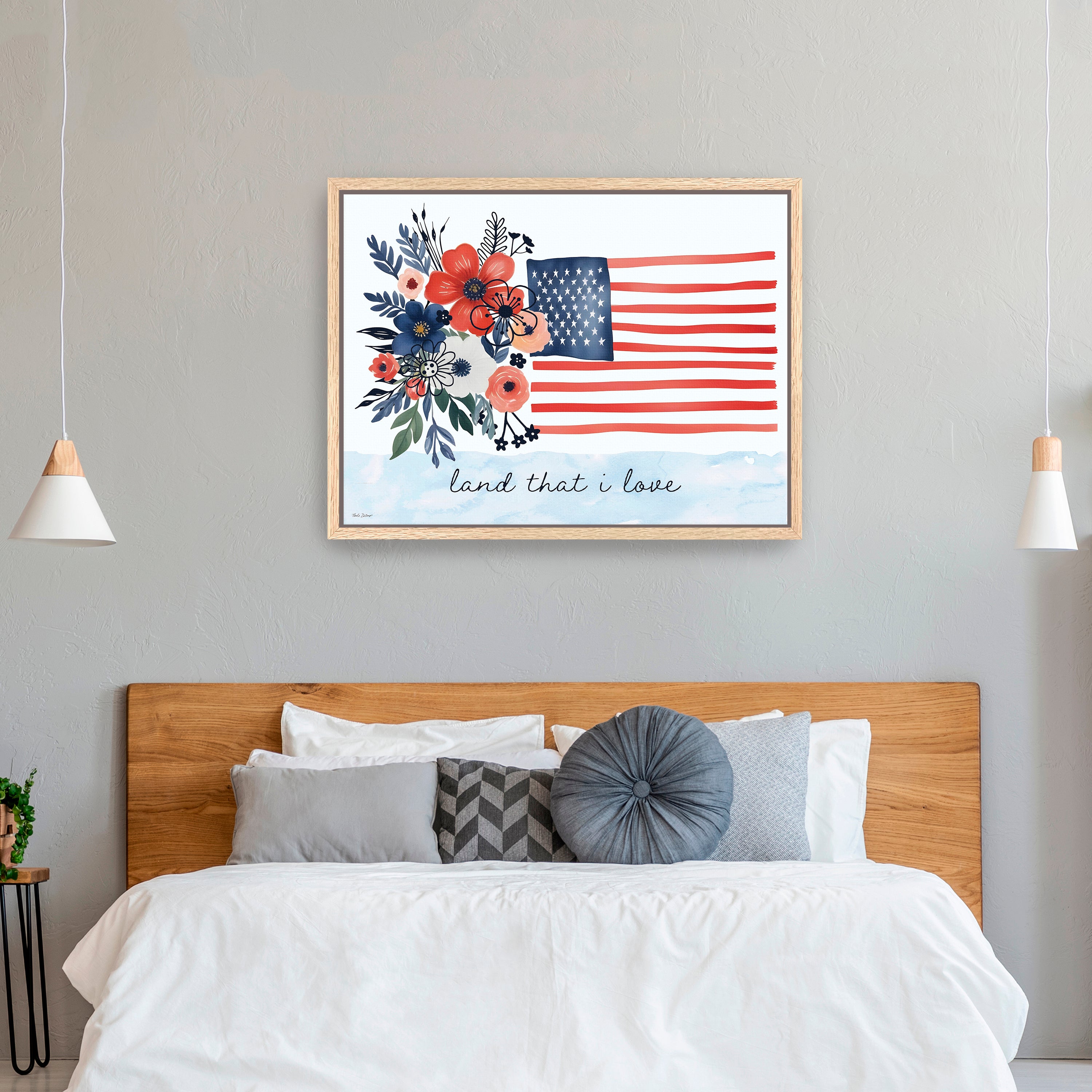 Floral American Flag Canvas Giclee