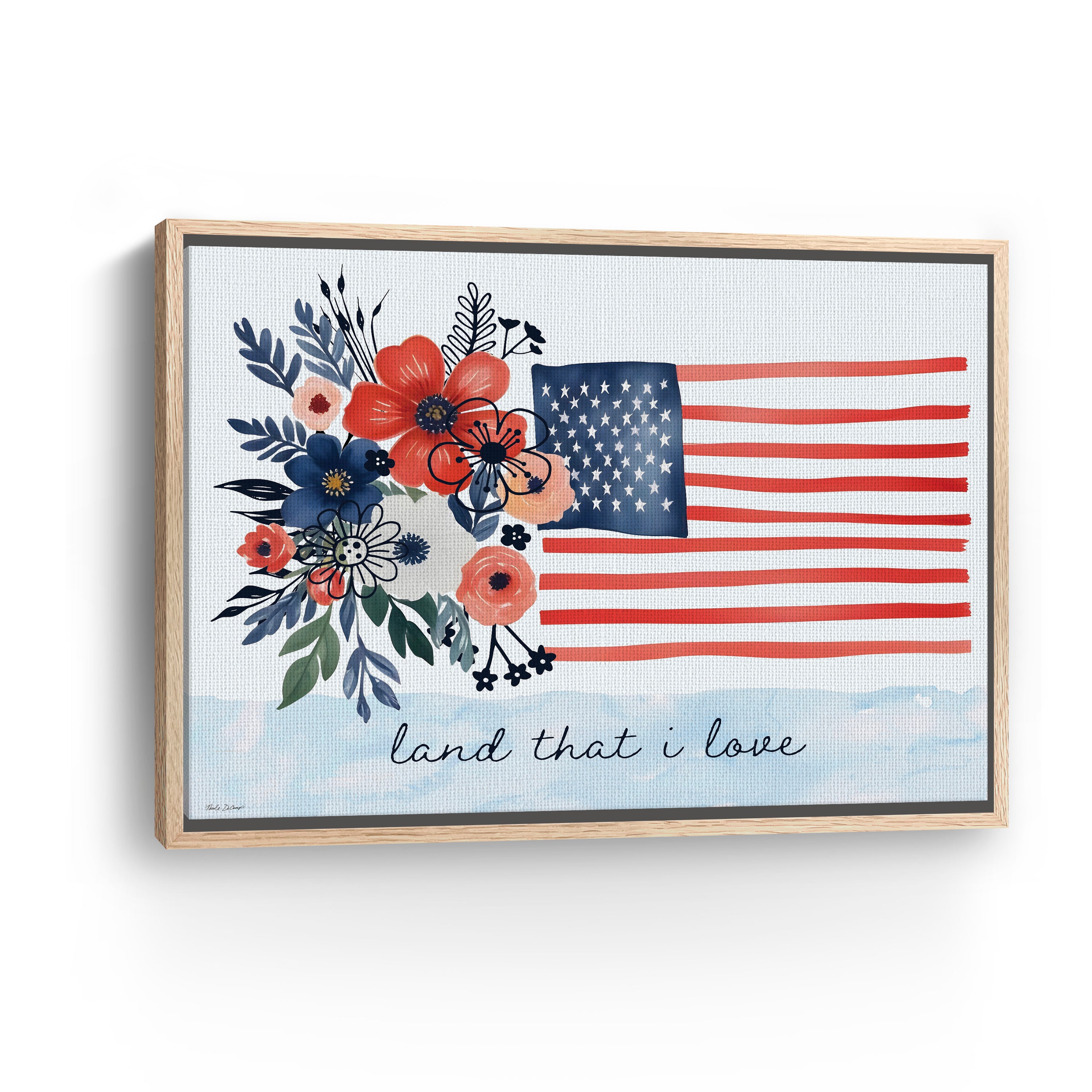 Floral American Flag Canvas Giclee