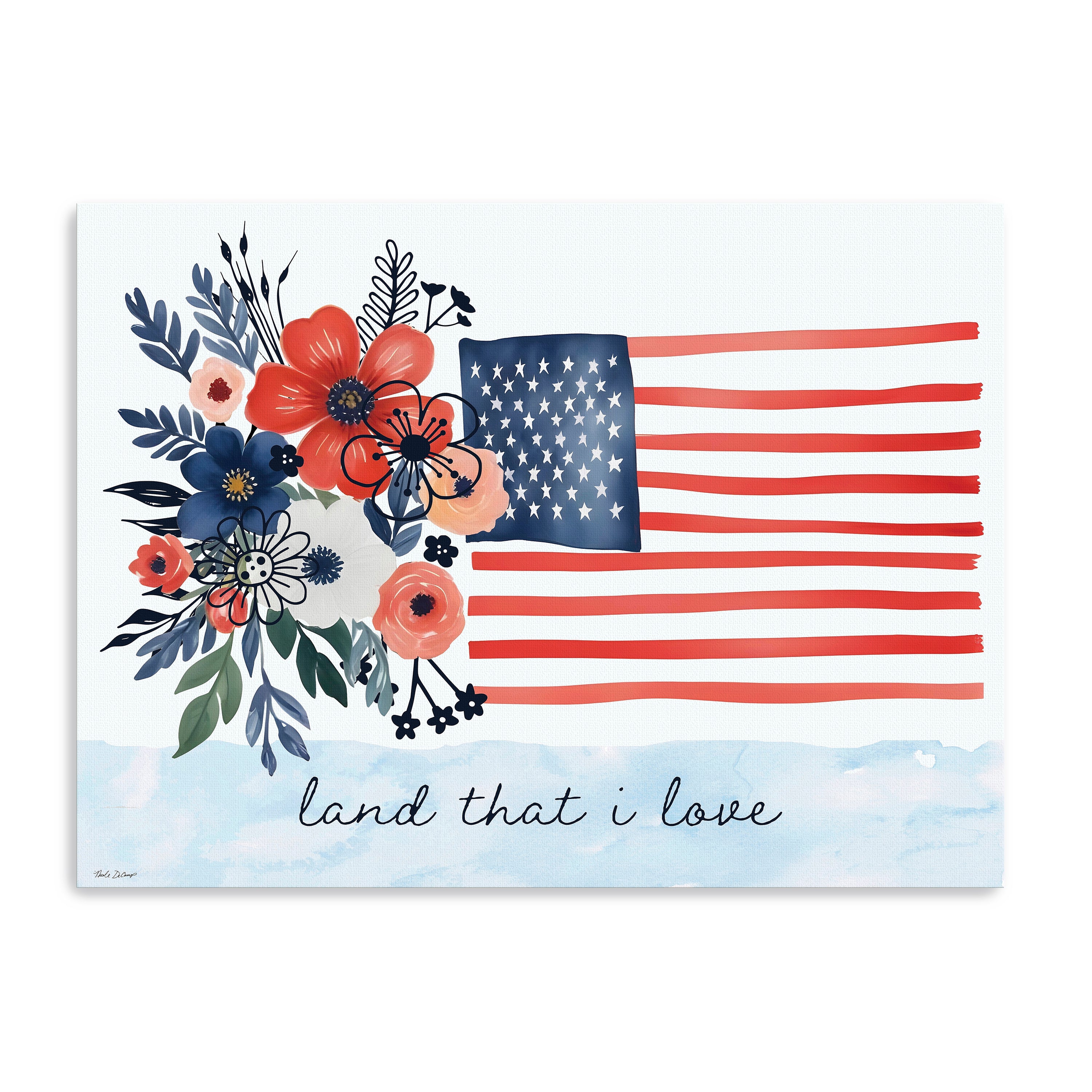 Floral American Flag Canvas Giclee