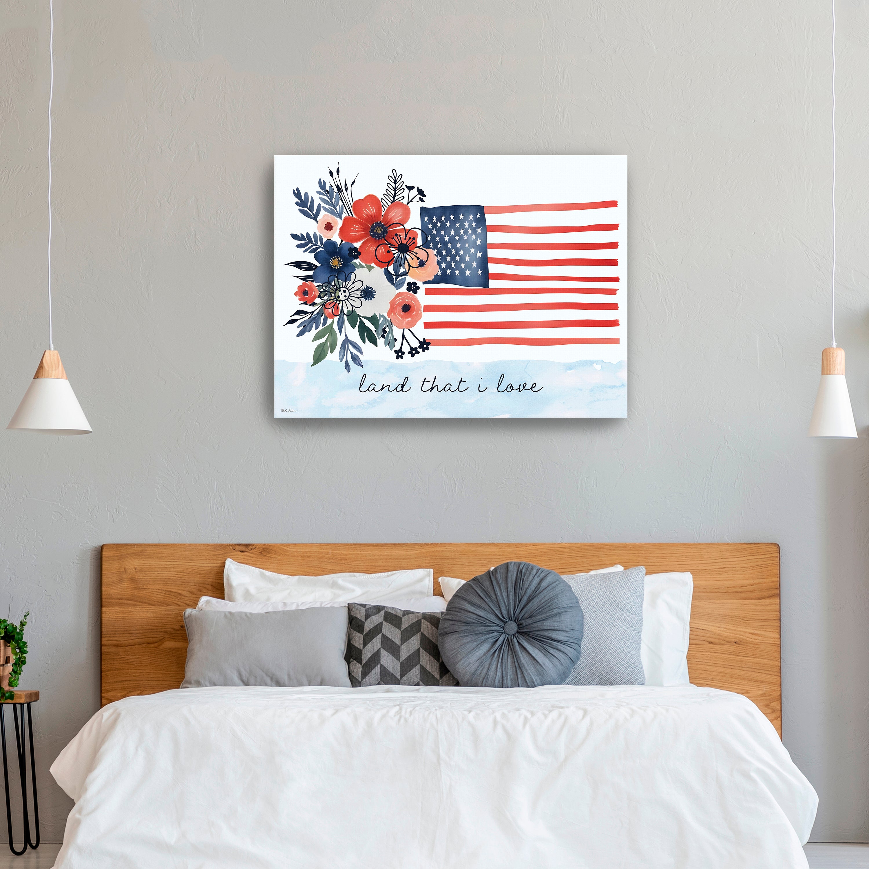 Floral American Flag Canvas Giclee
