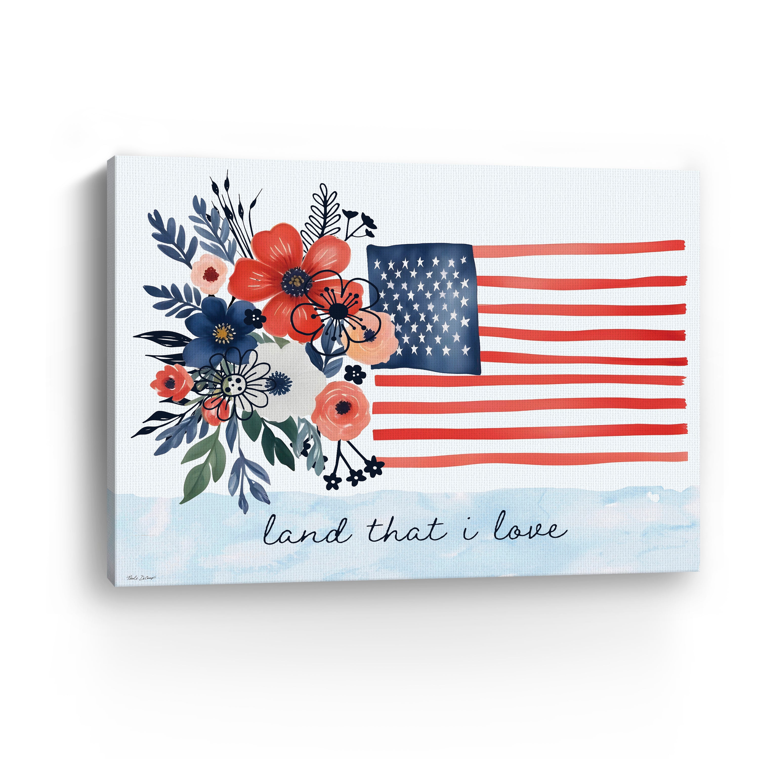 Floral American Flag Canvas Giclee
