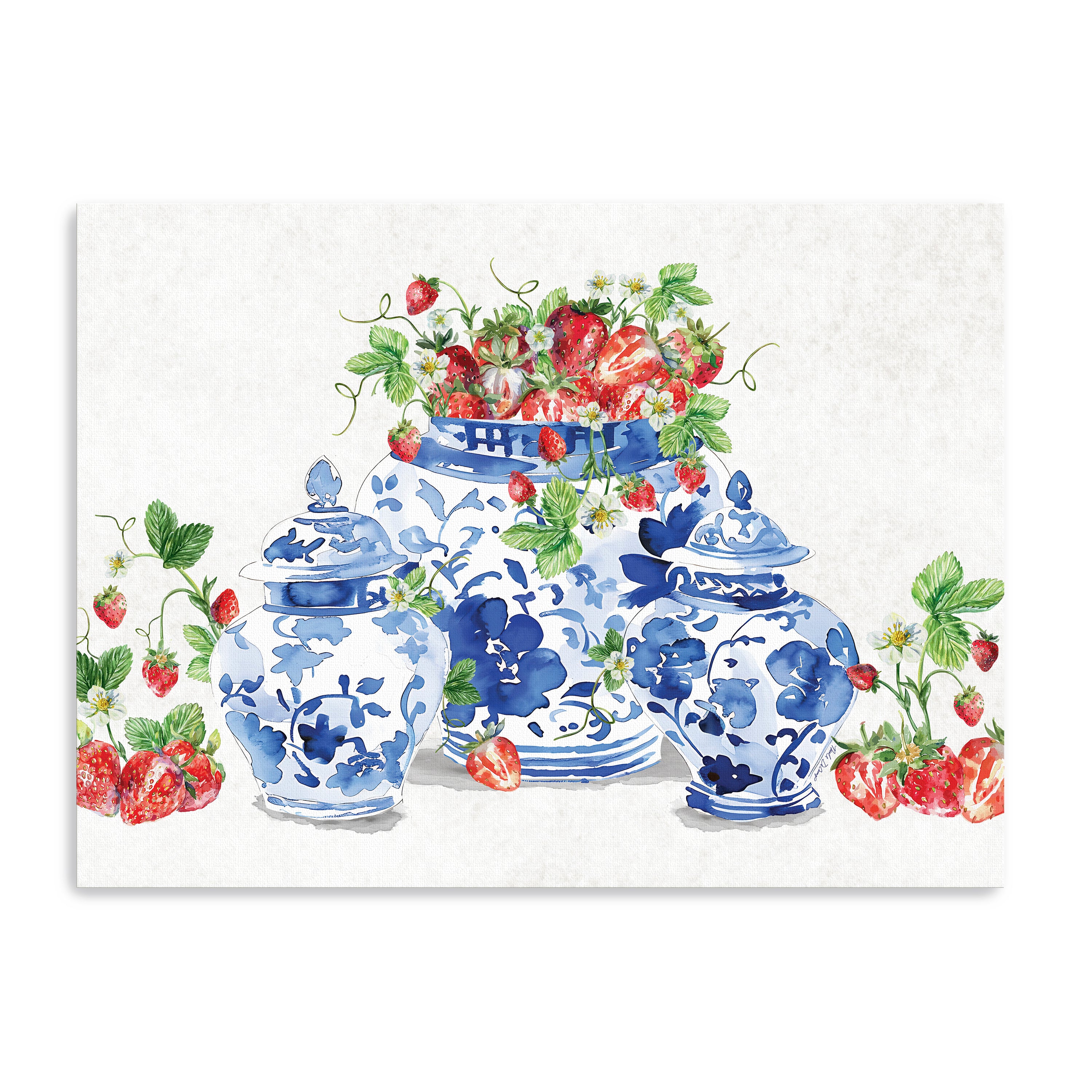 Ginger Jars and Strawberries Canvas Giclee