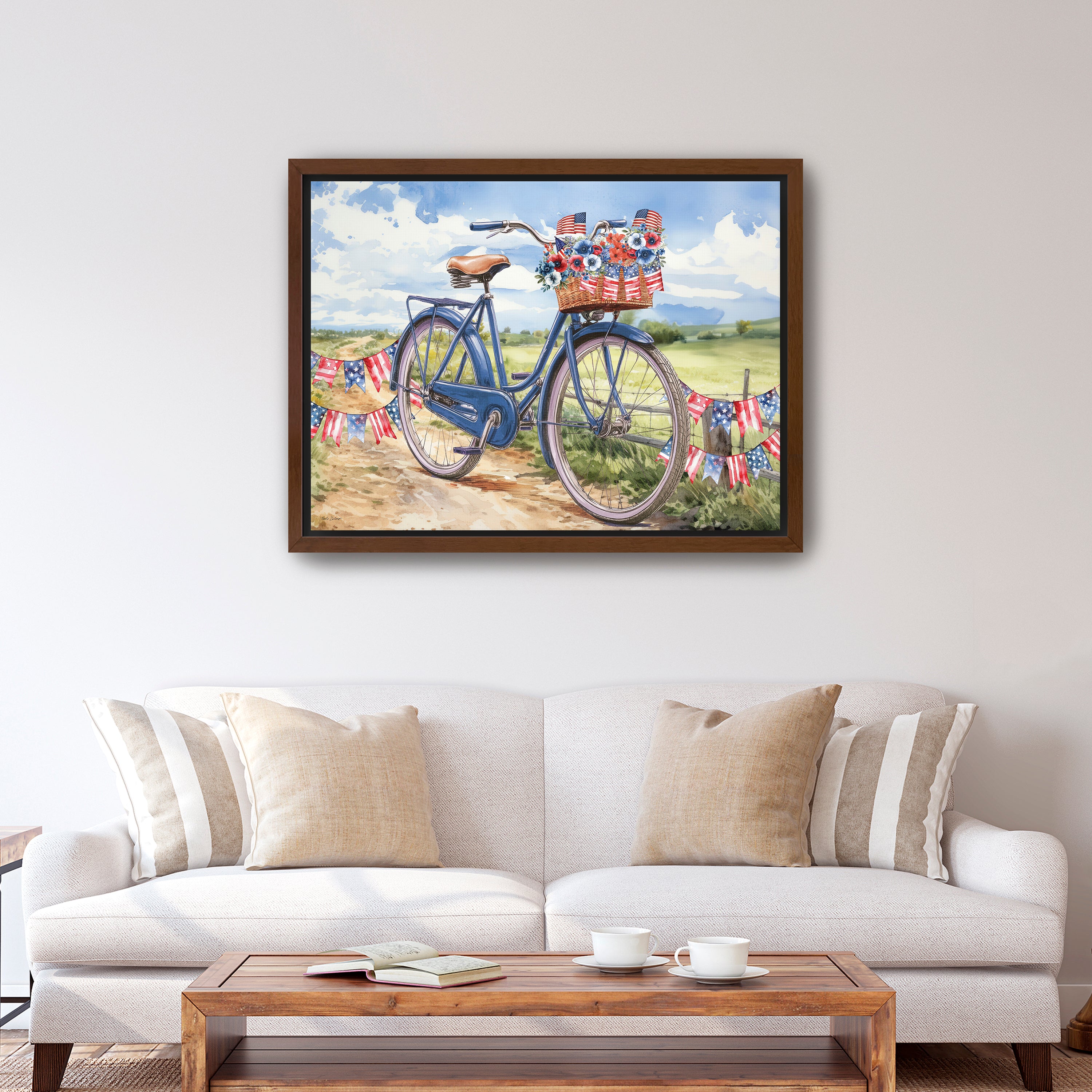 Patriotic Bike Canvas Giclee, Red/White/Blue