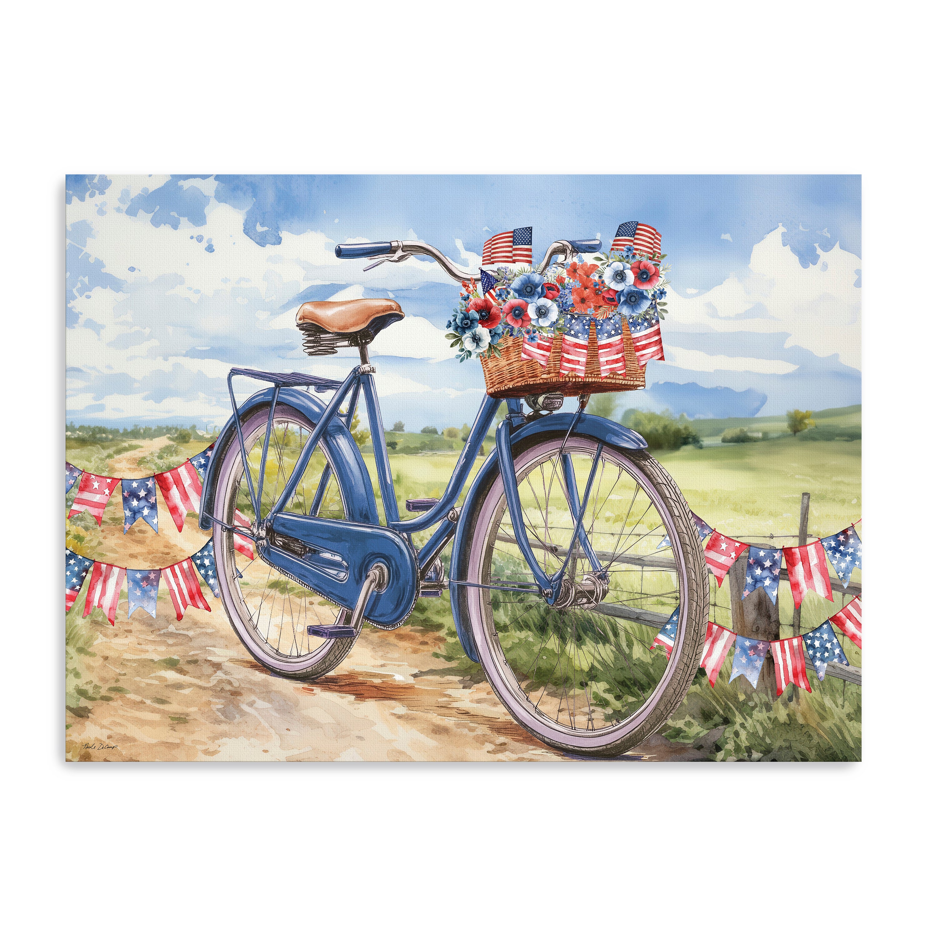 Patriotic Bike Canvas Giclee, Red/White/Blue