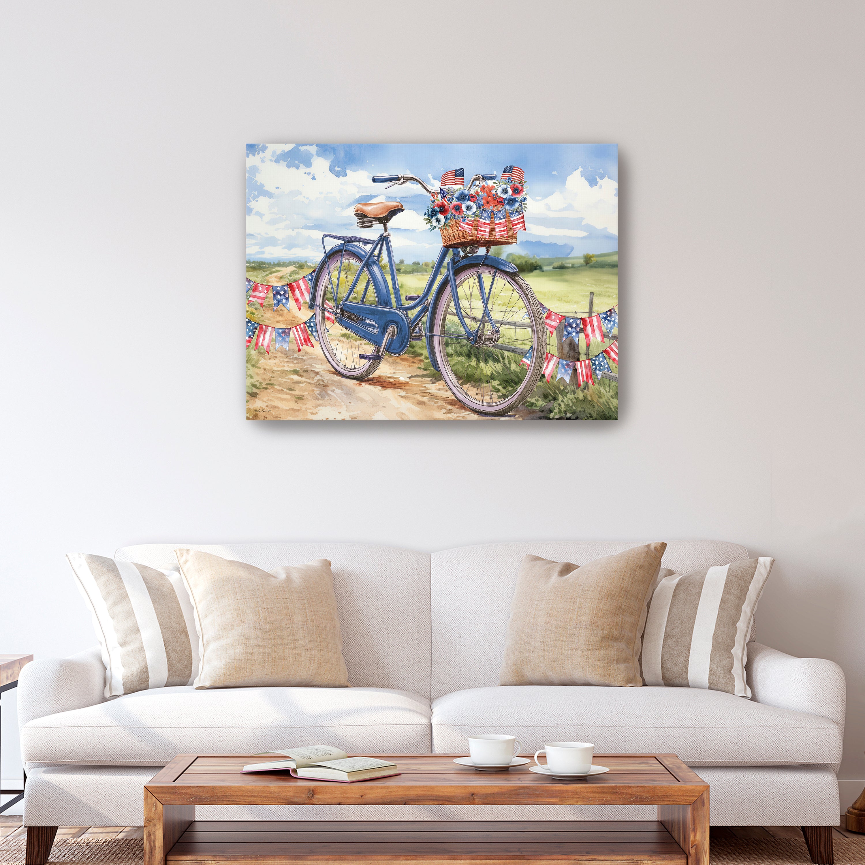 Patriotic Bike Canvas Giclee, Red/White/Blue