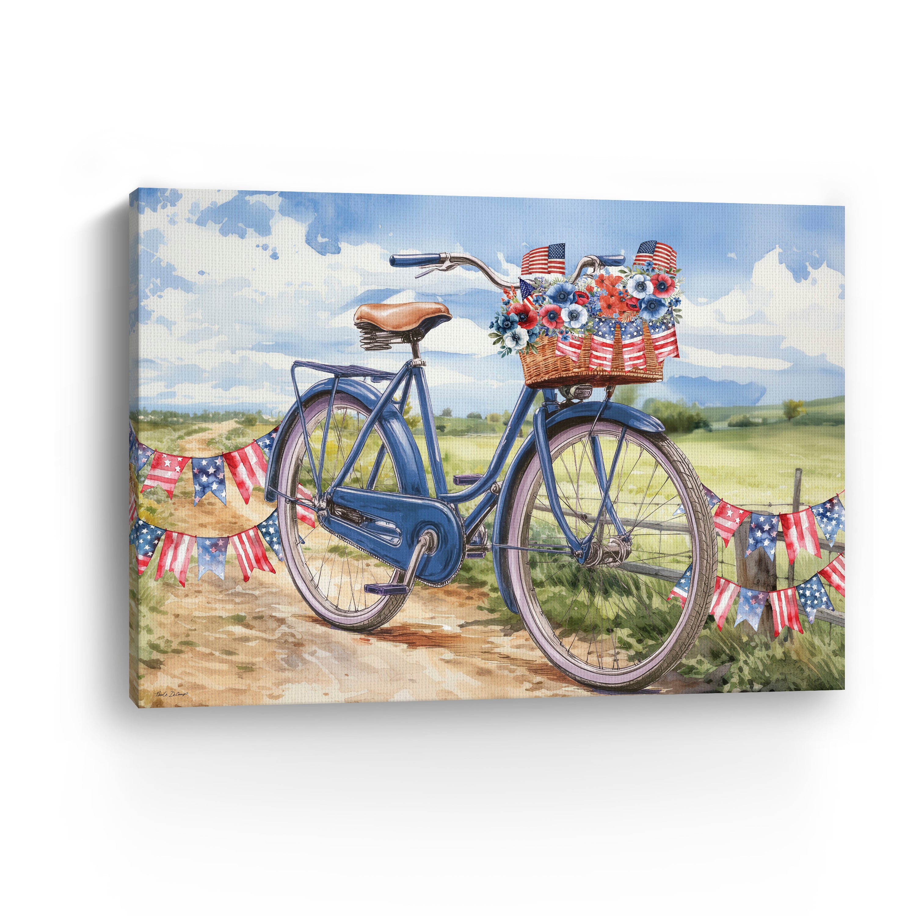 Patriotic Bike Canvas Giclee, Red/White/Blue