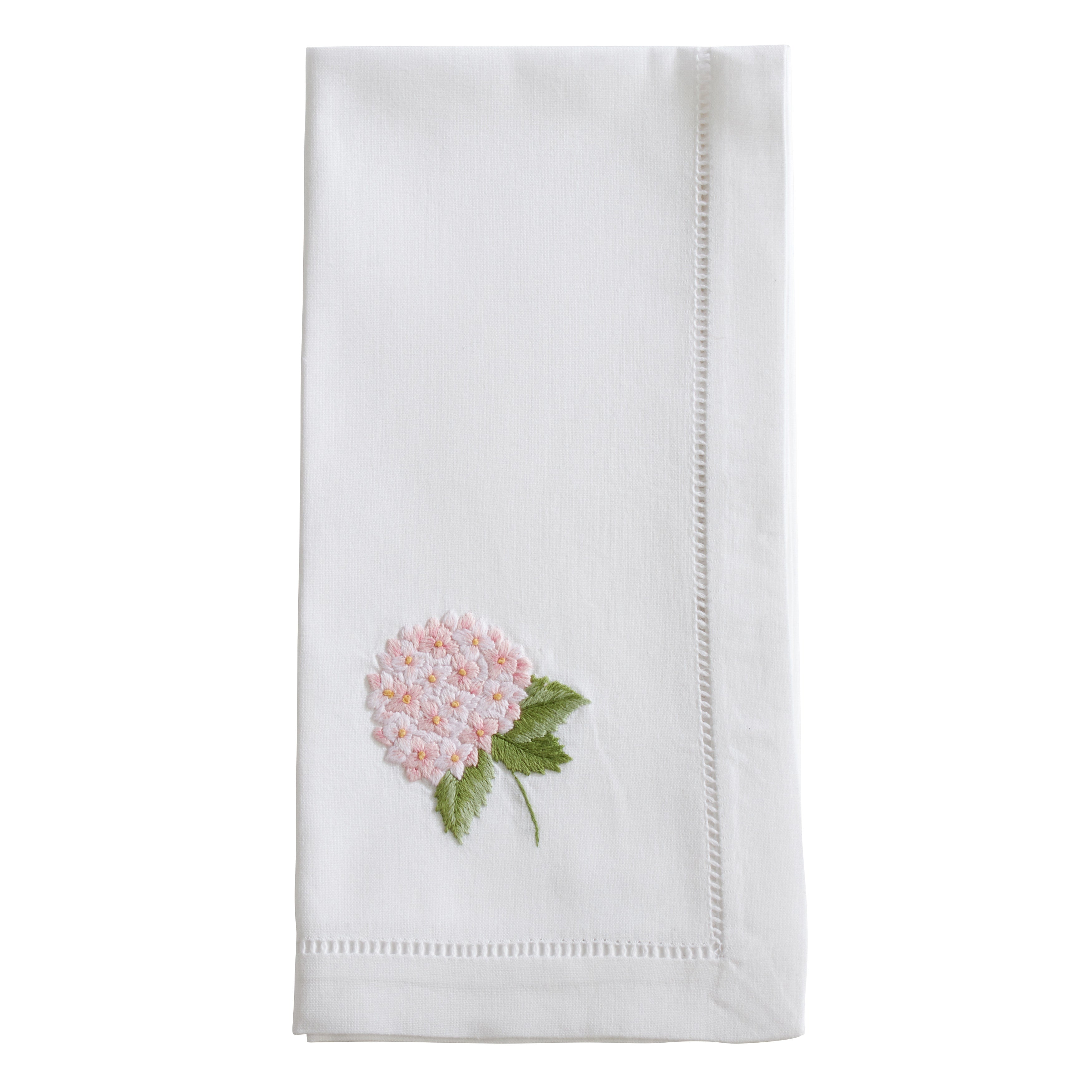 Handmade Hydrangea Embroidery Napkins with Hemstitched Border, Set of 6