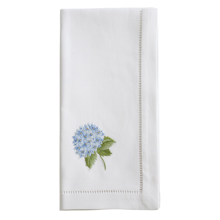 Handmade Hydrangea Embroidery Napkins with Hemstitched Border, Set of 6