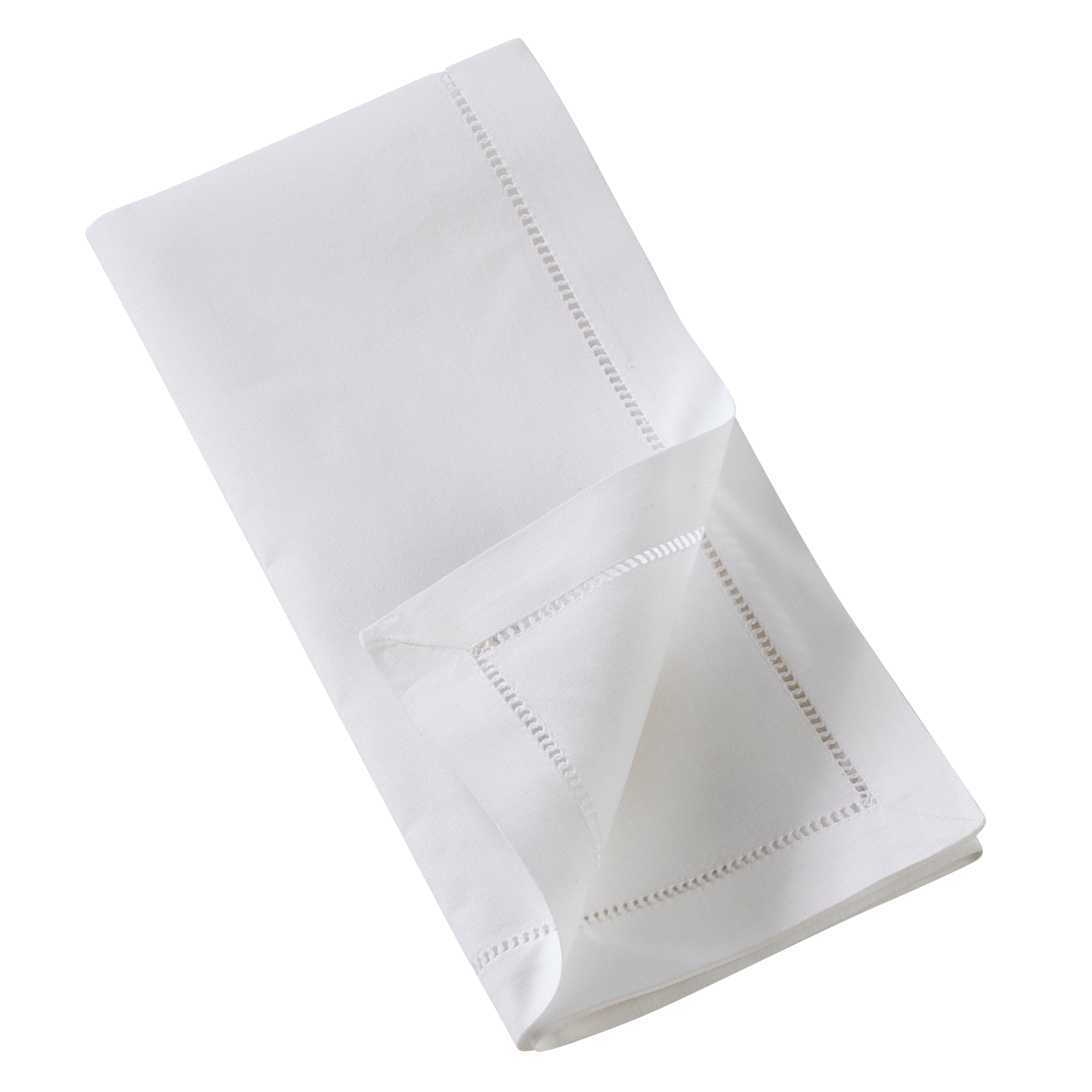 Handmade Magnolia Embroidery Napkins with Hemstitched Border, Set of 6