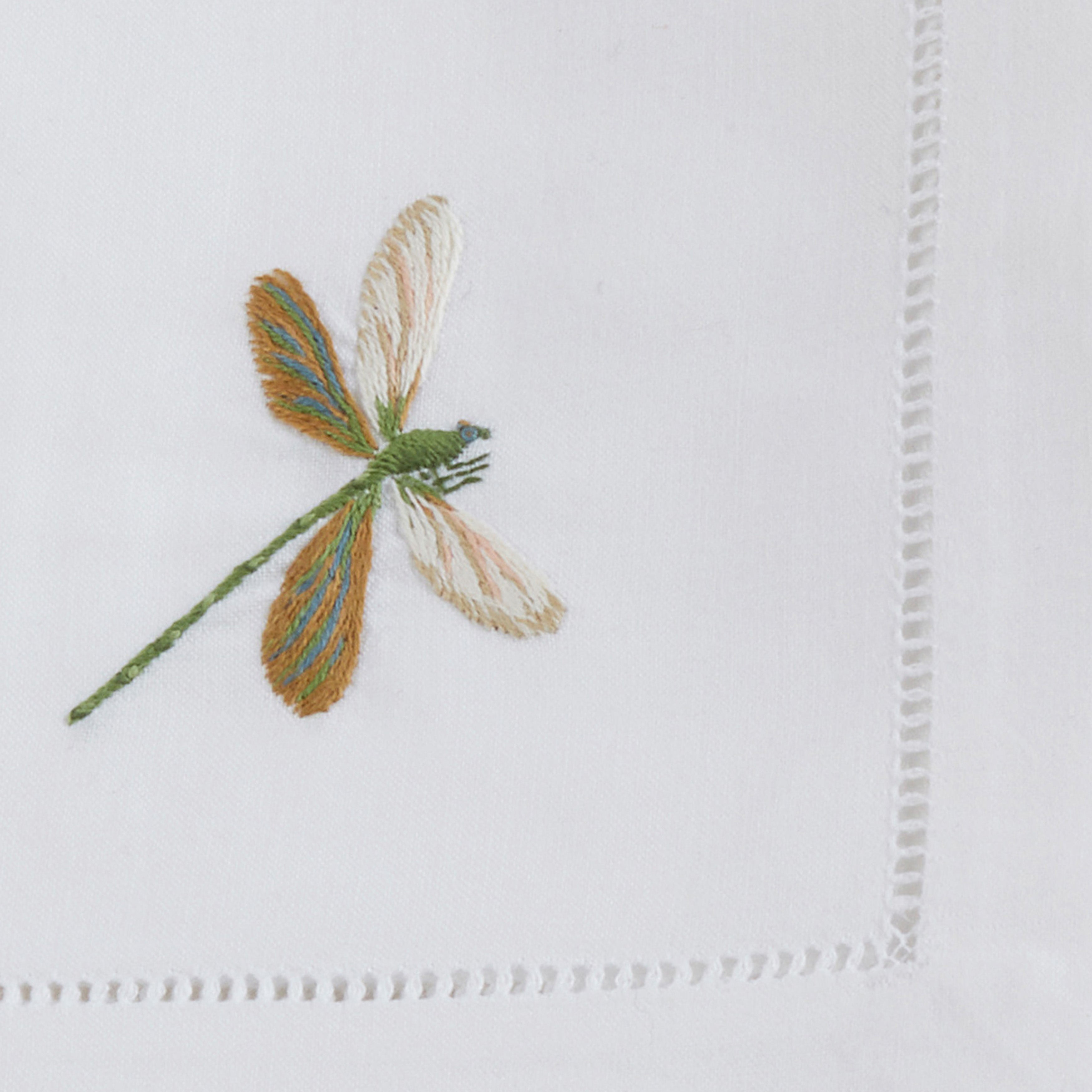 Cotton Napkin With Embroidered Open Wing Dragonfly Design, Set of 6