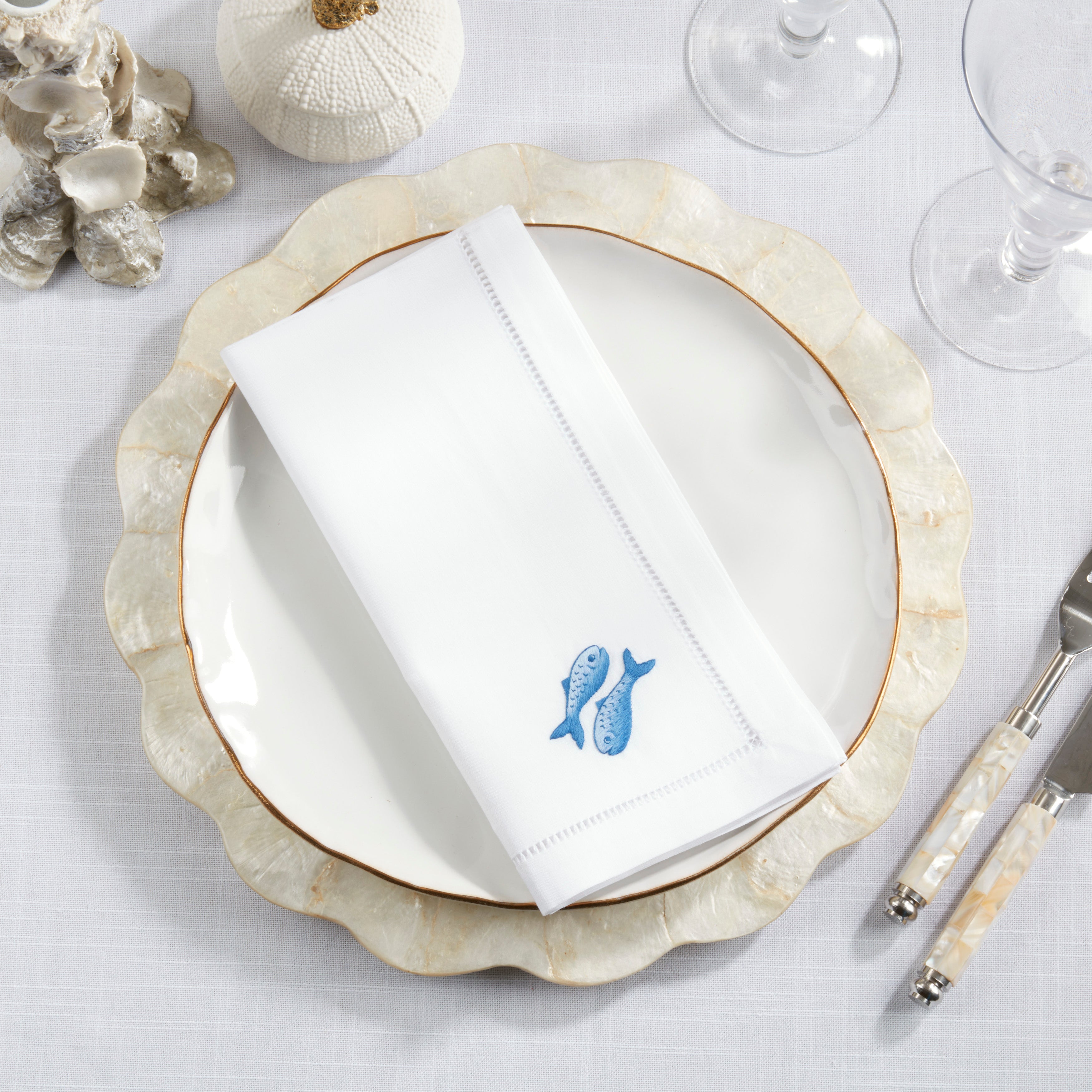 Embroidered Double Fish Cotton Napkins, Set of 6