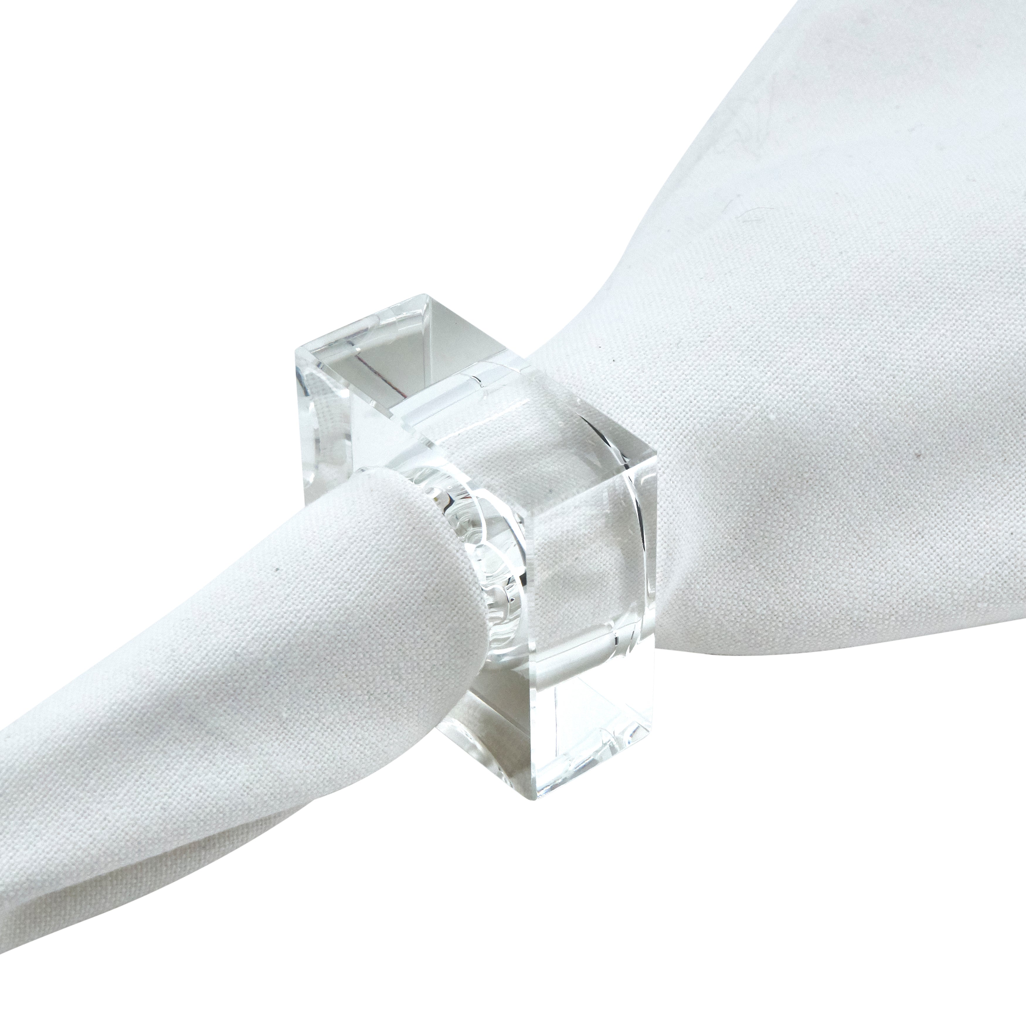 Clear Crystal Glass Napkin Ring With Double Edge Design, Set of 4