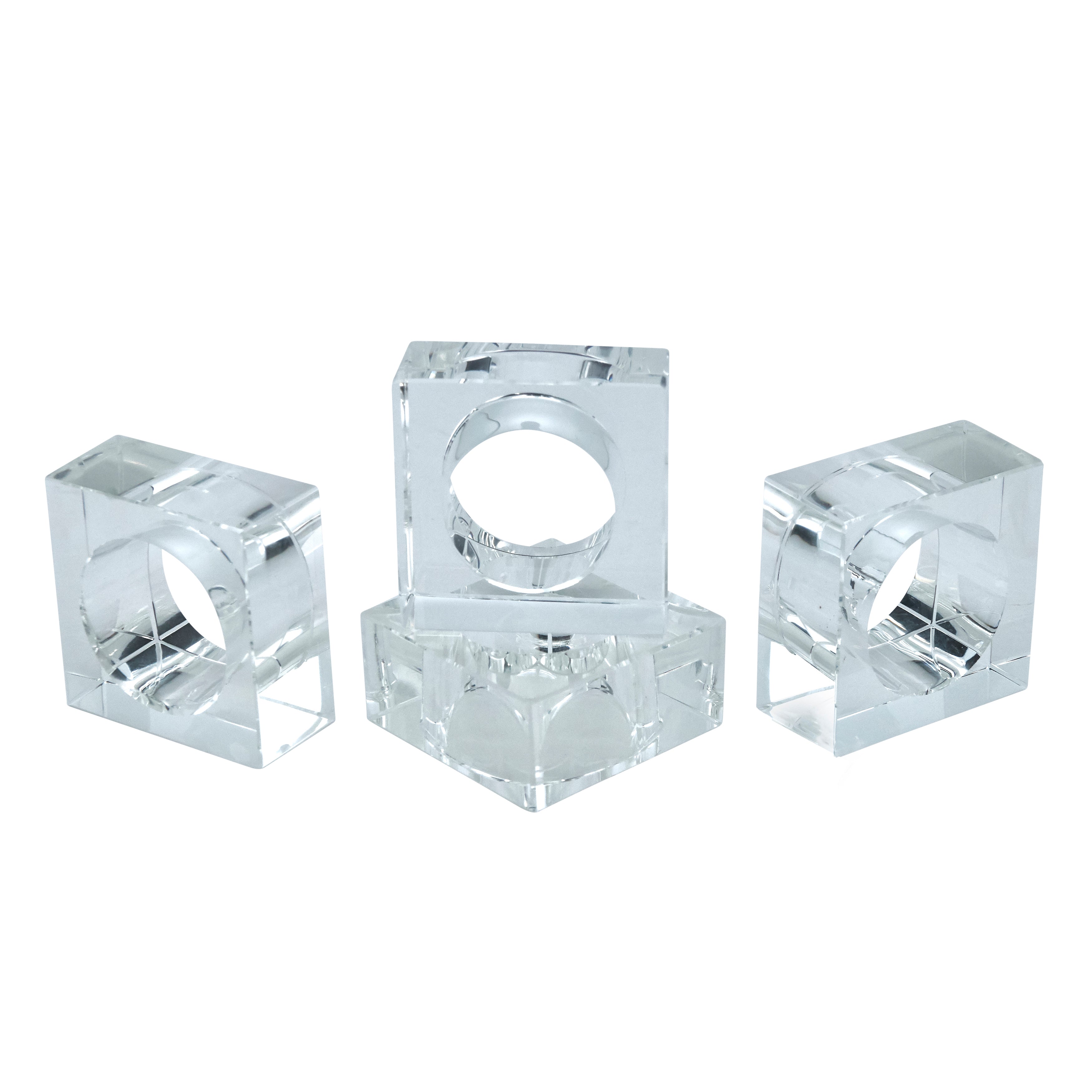 Clear Crystal Glass Napkin Ring With Double Edge Design, Set of 4
