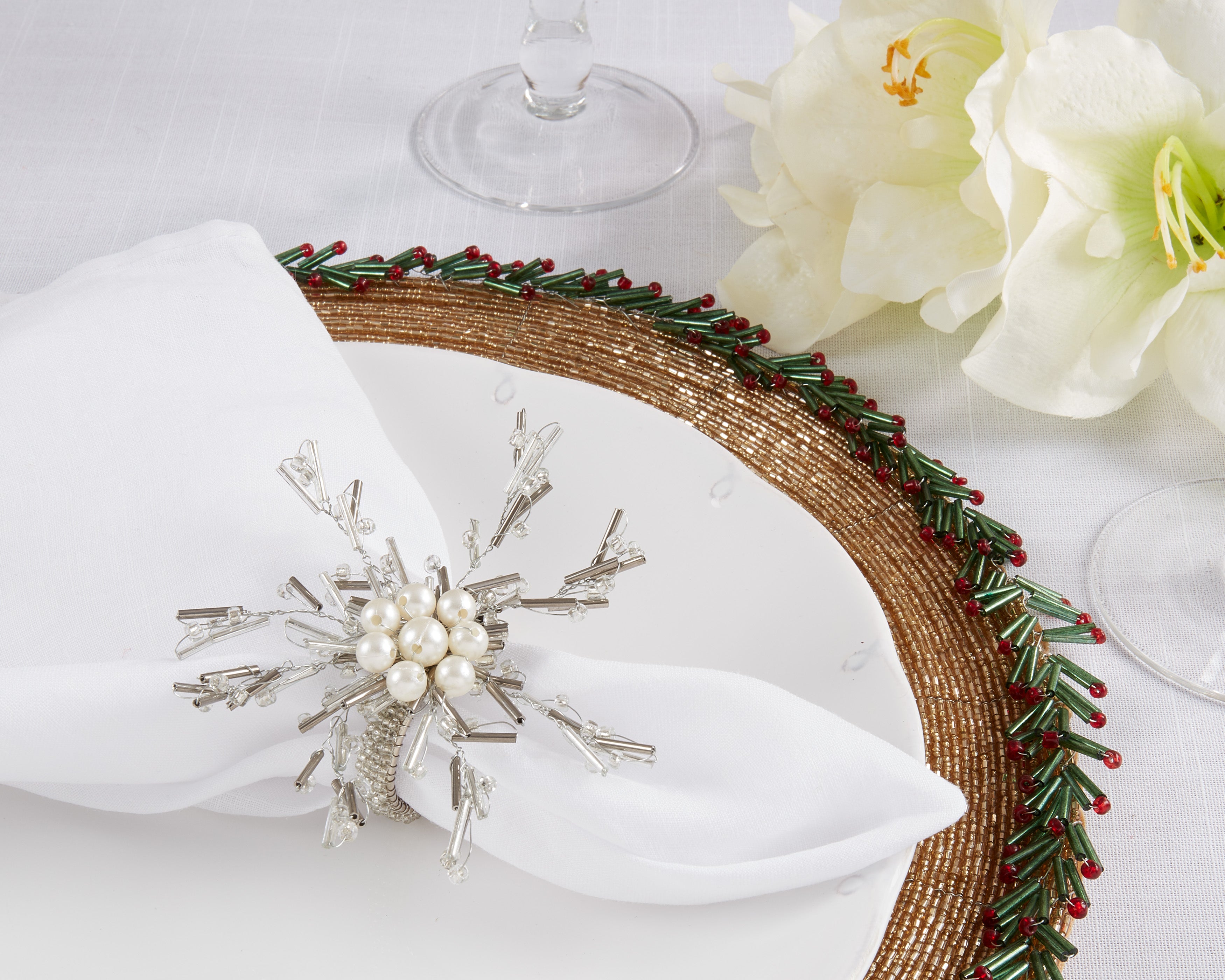 Elegant Embellishment Beaded Napkin Ring, Set of 4