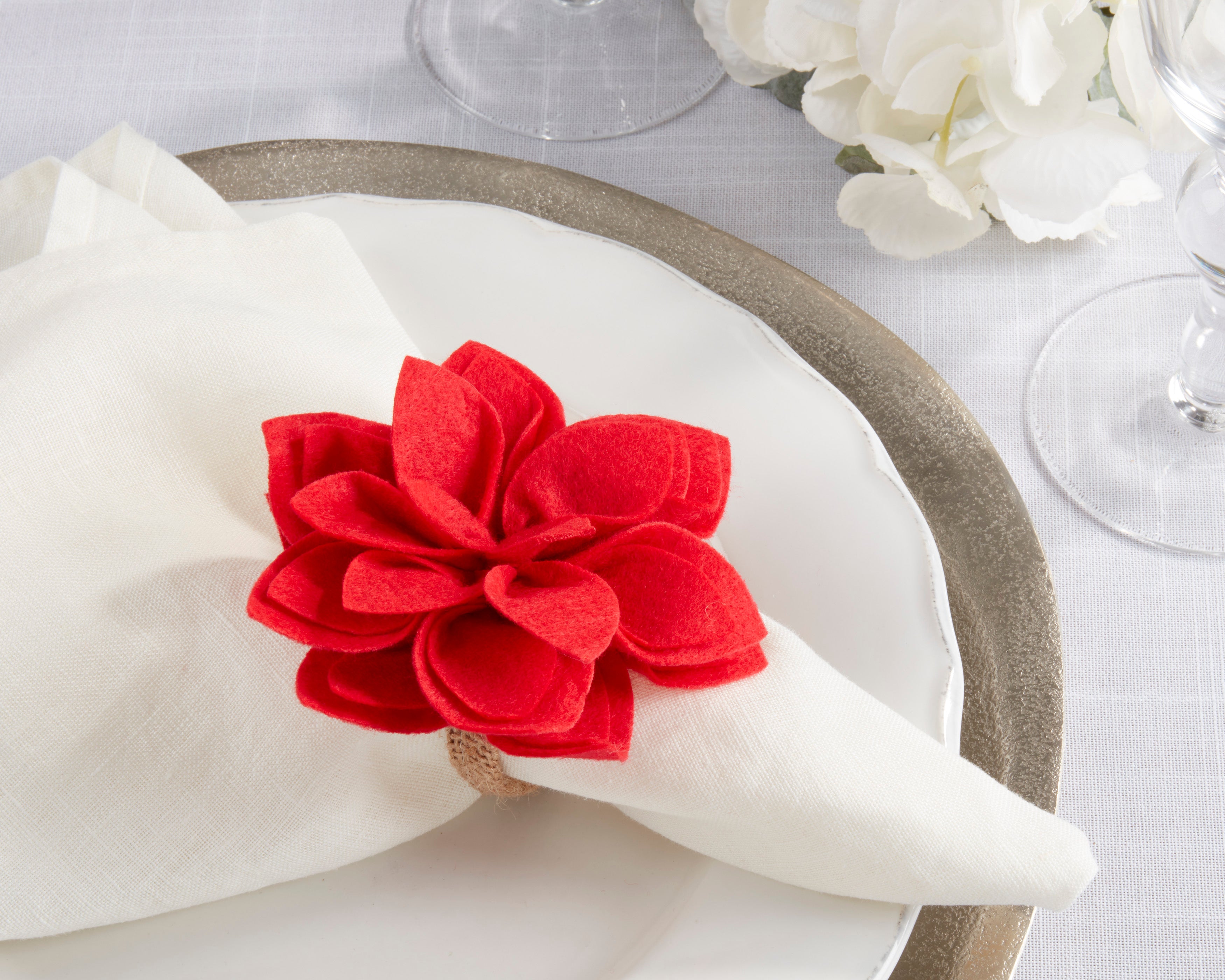 Felt Blossom Napkin Rings, Set of 4