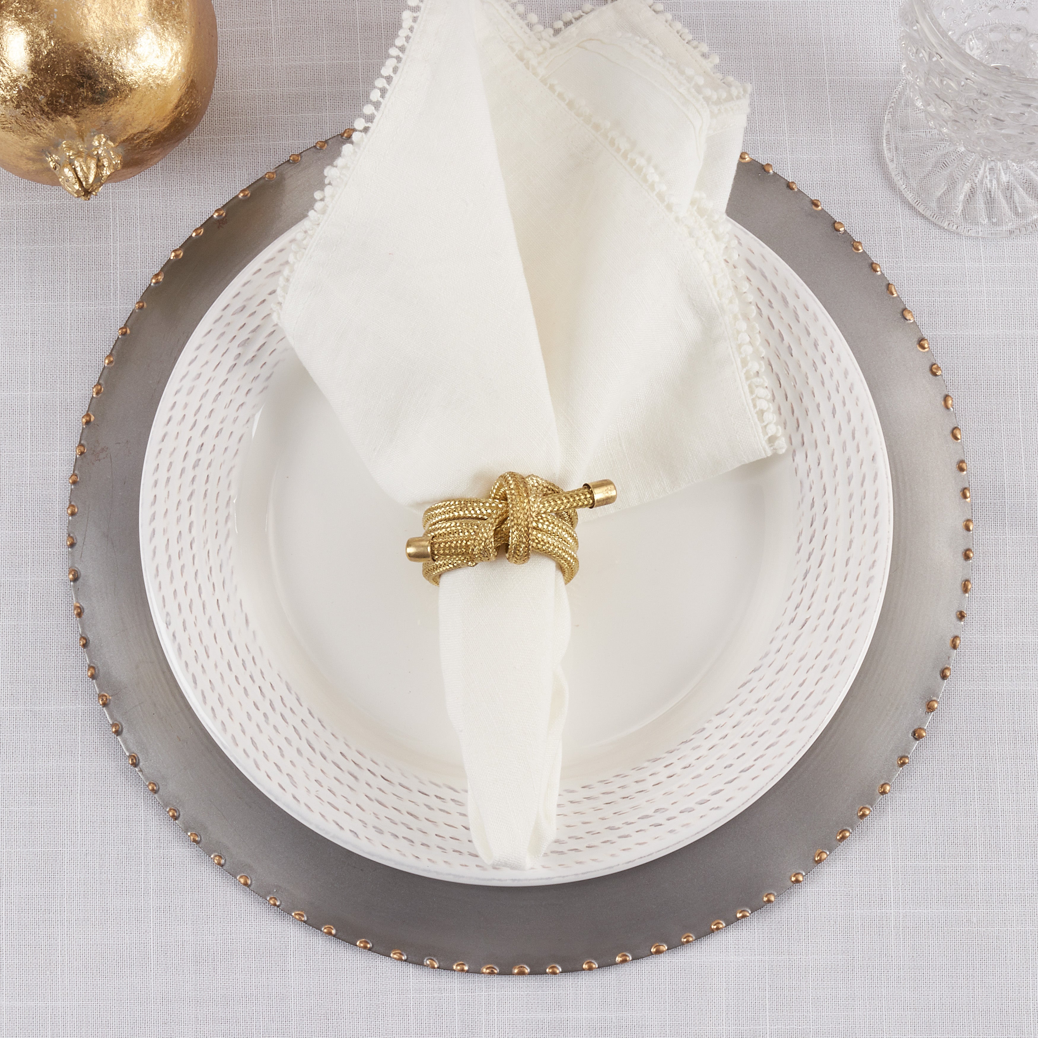 Knotted Metallic Rope Napkin Ring, Set of 4