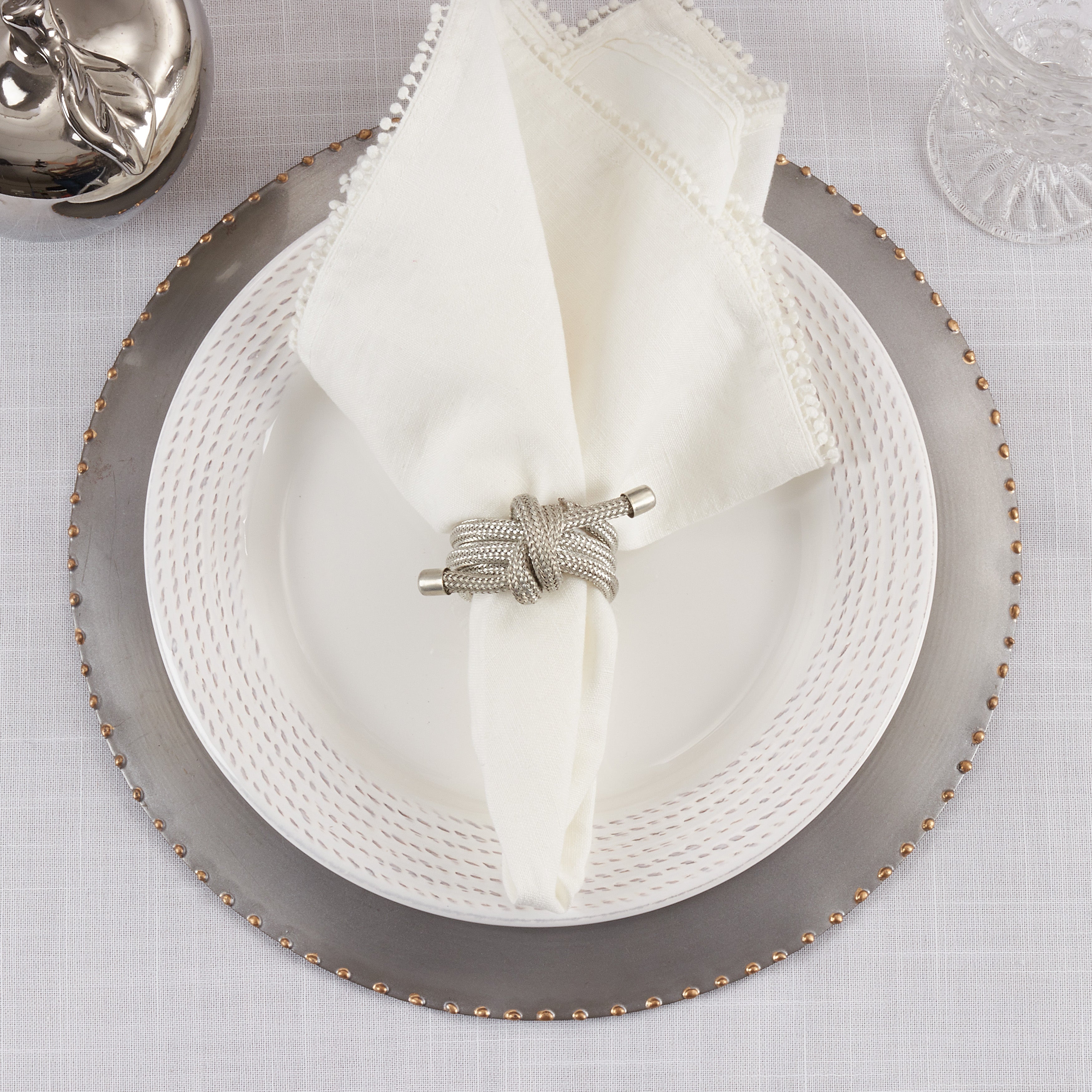 Knotted Metallic Rope Napkin Ring, Set of 4