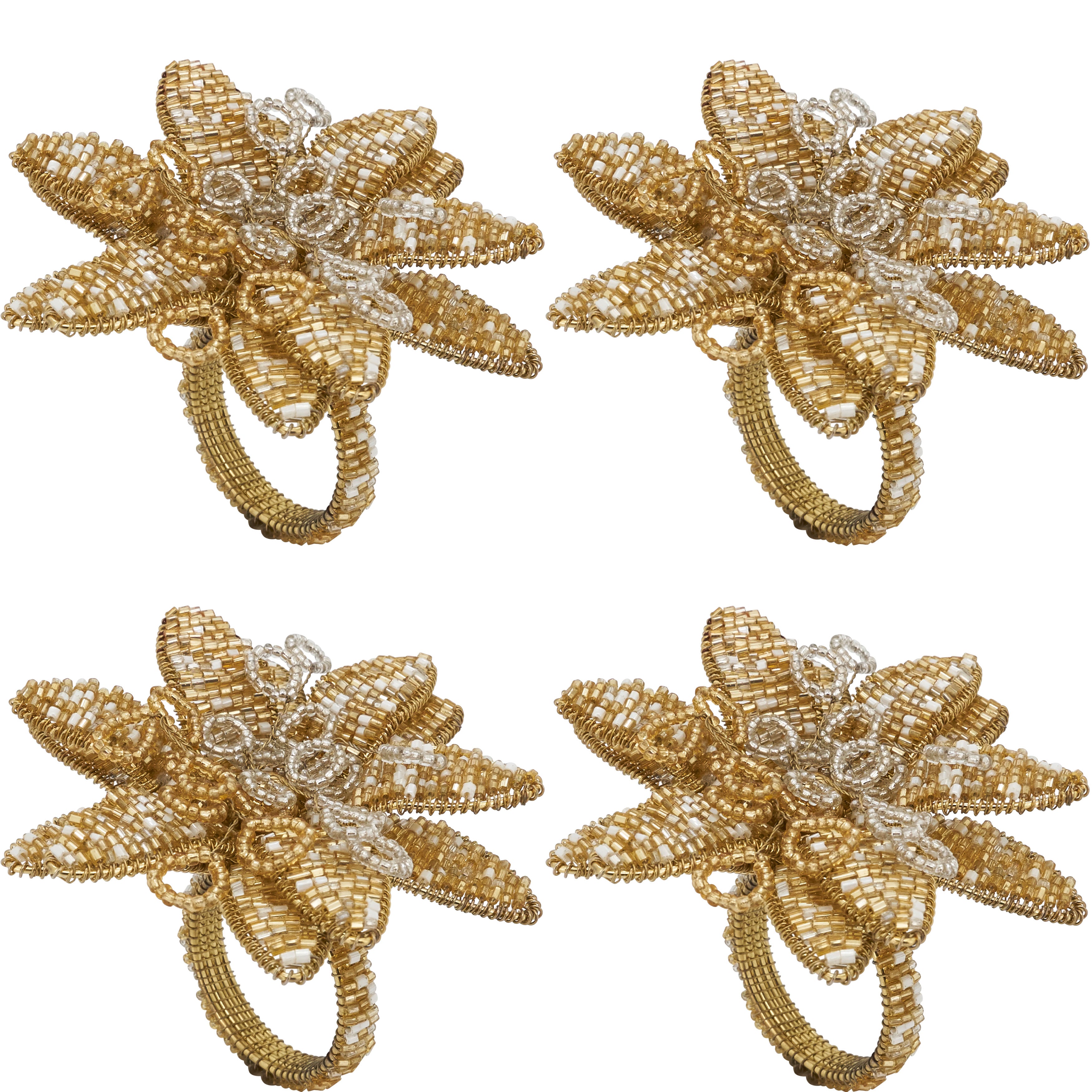 Beaded Flower Napkin Ring, Set of 4