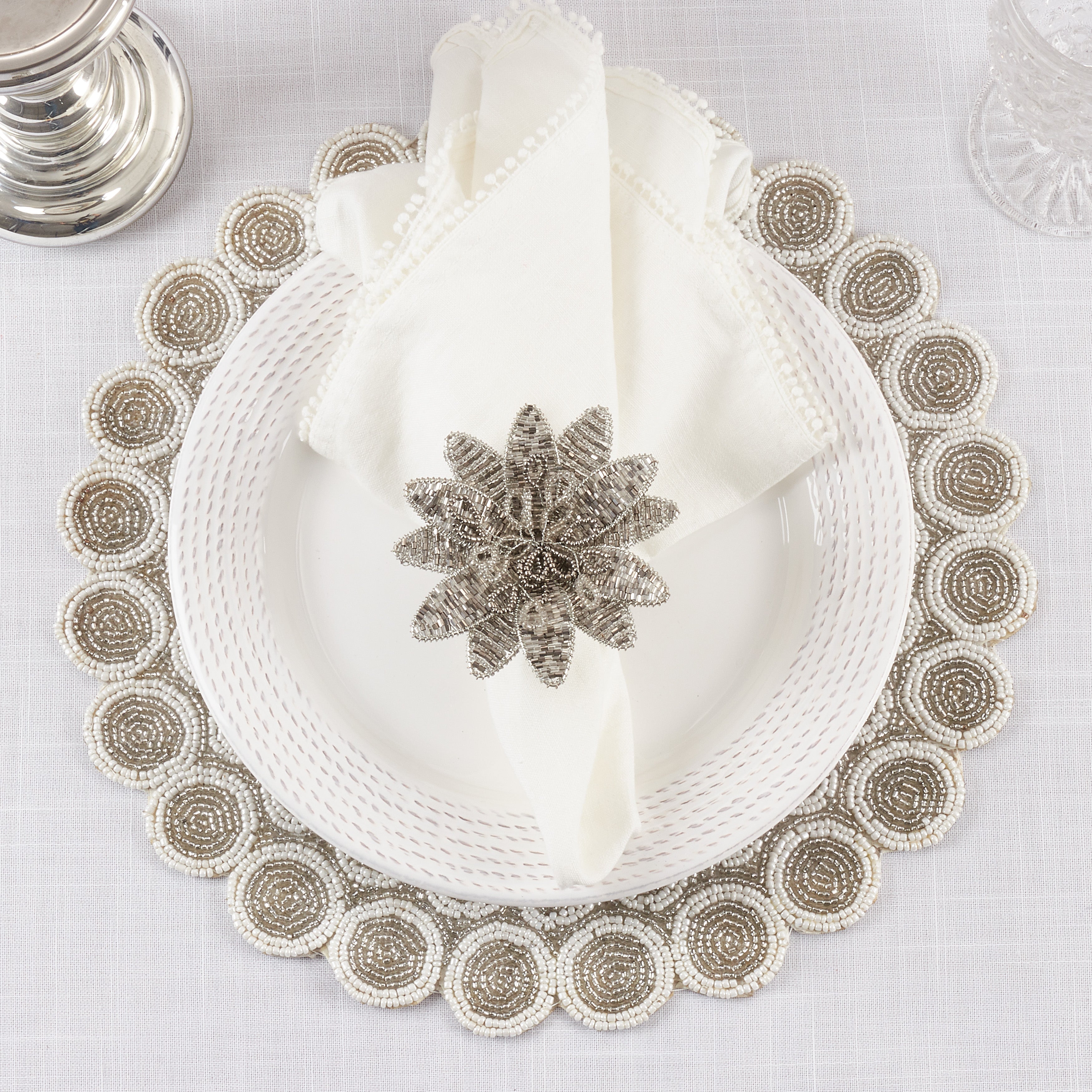 Beaded Flower Napkin Ring, Set of 4