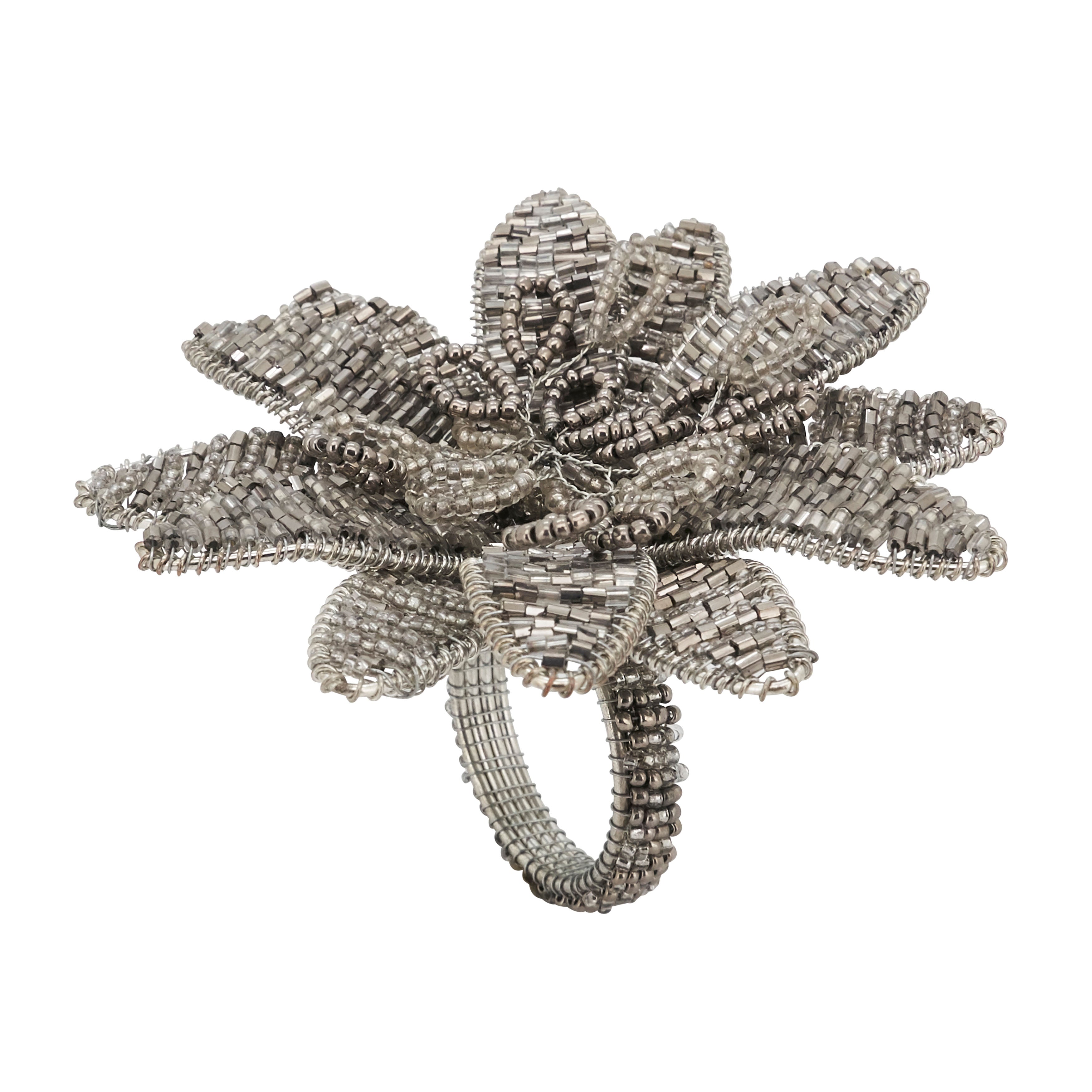 Beaded Flower Napkin Ring, Set of 4