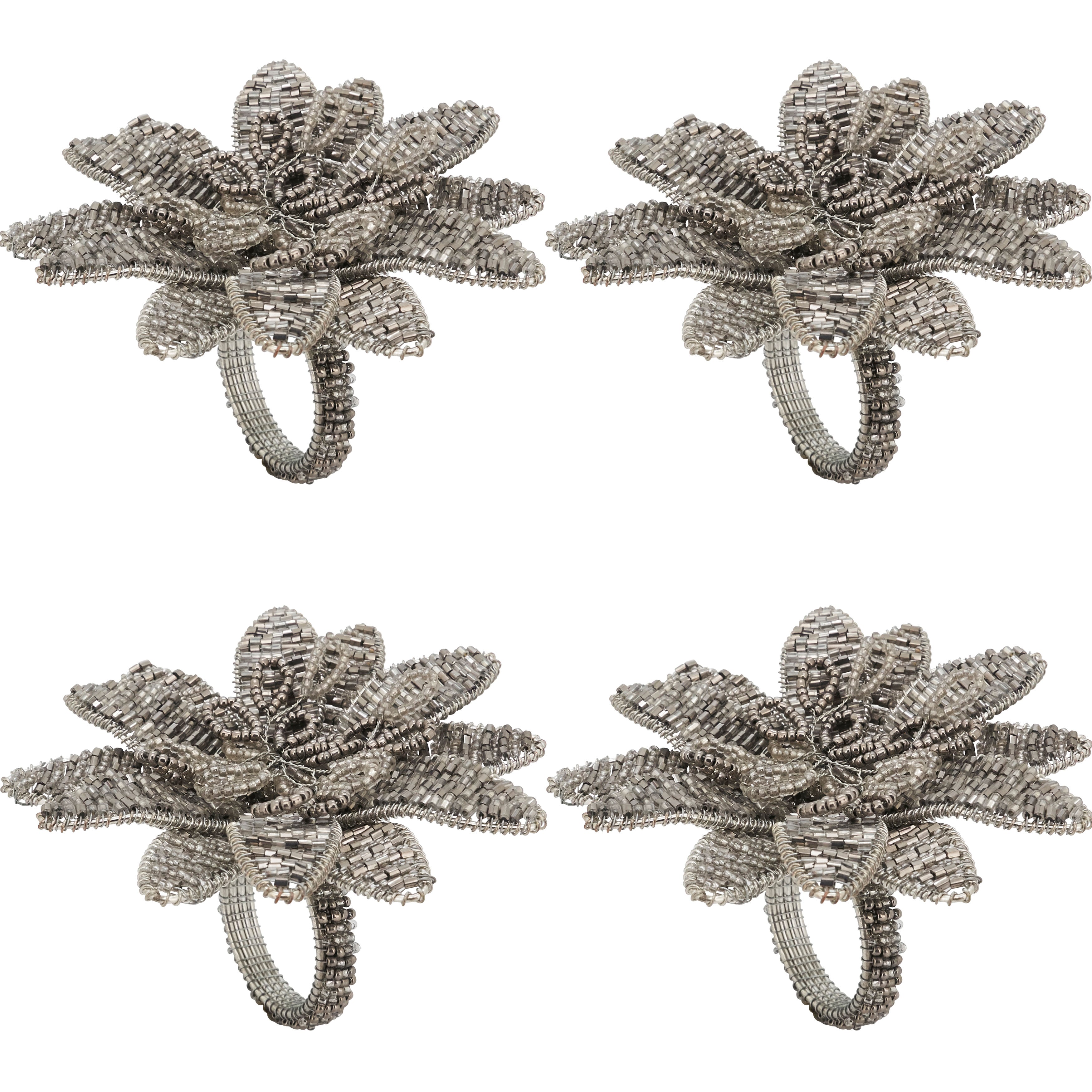 Beaded Flower Napkin Ring, Set of 4