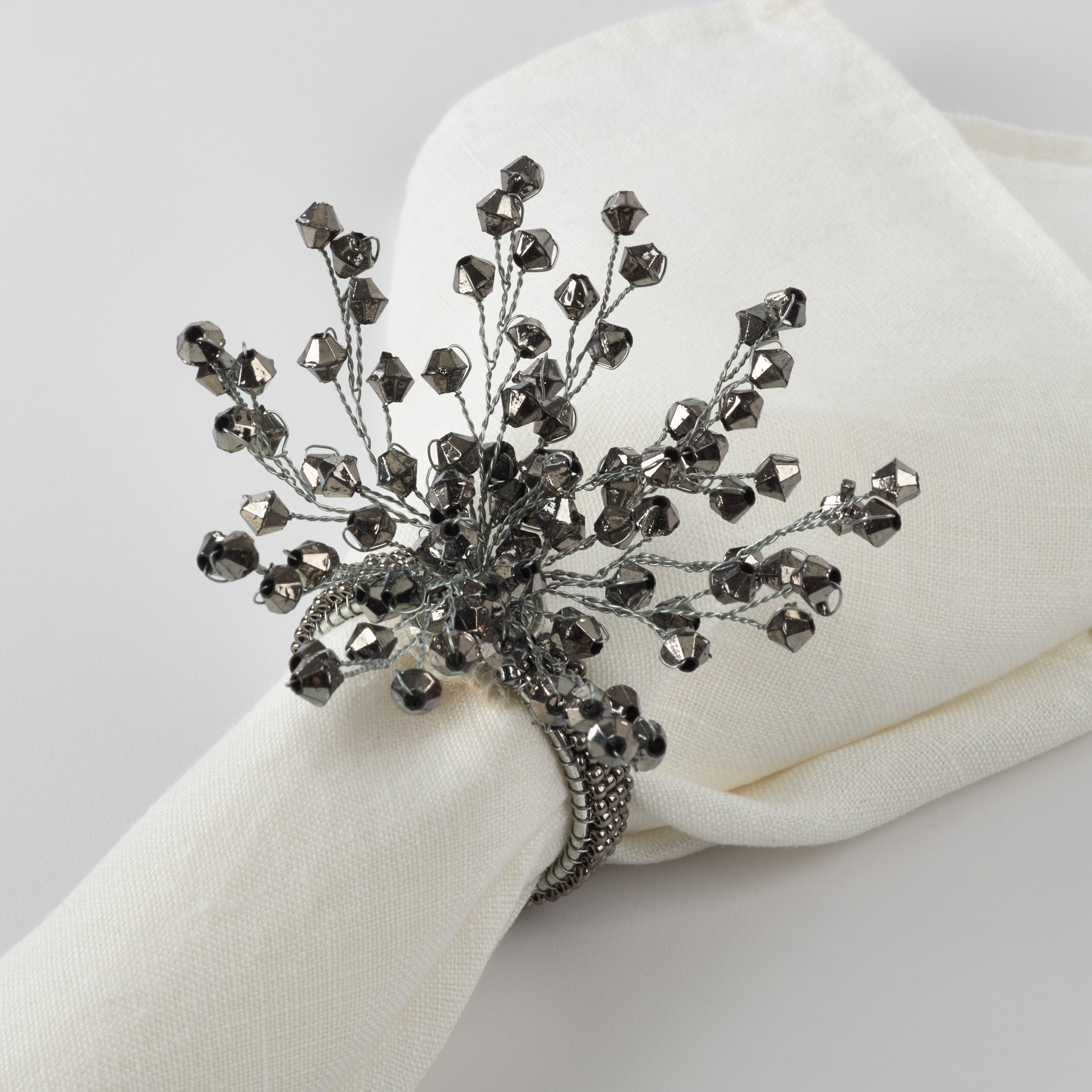 Silver Beaded Napkin Ring, Set of 4