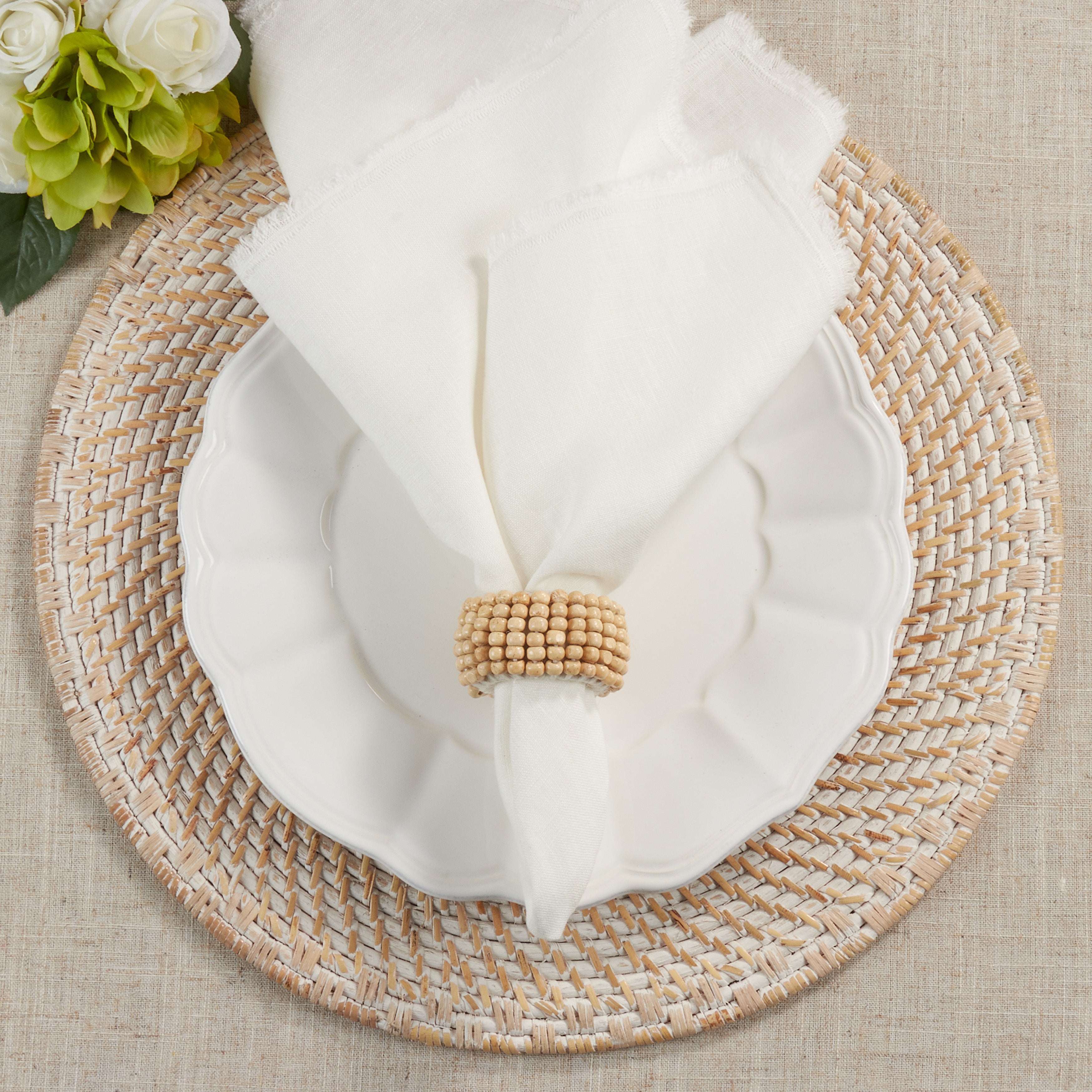 Wooden Bead Napkin Ring, Set of 4