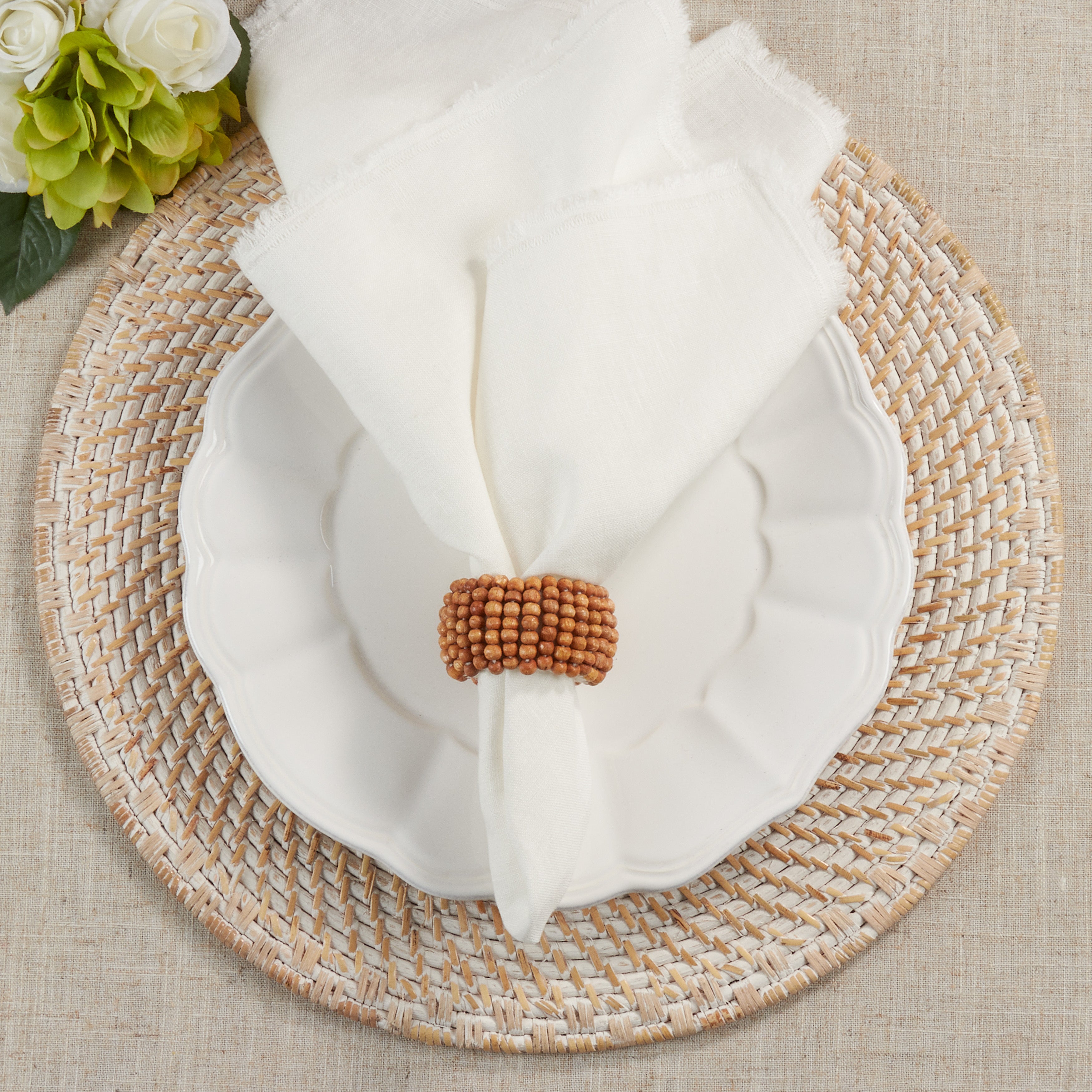 Wooden Bead Napkin Ring, Set of 4