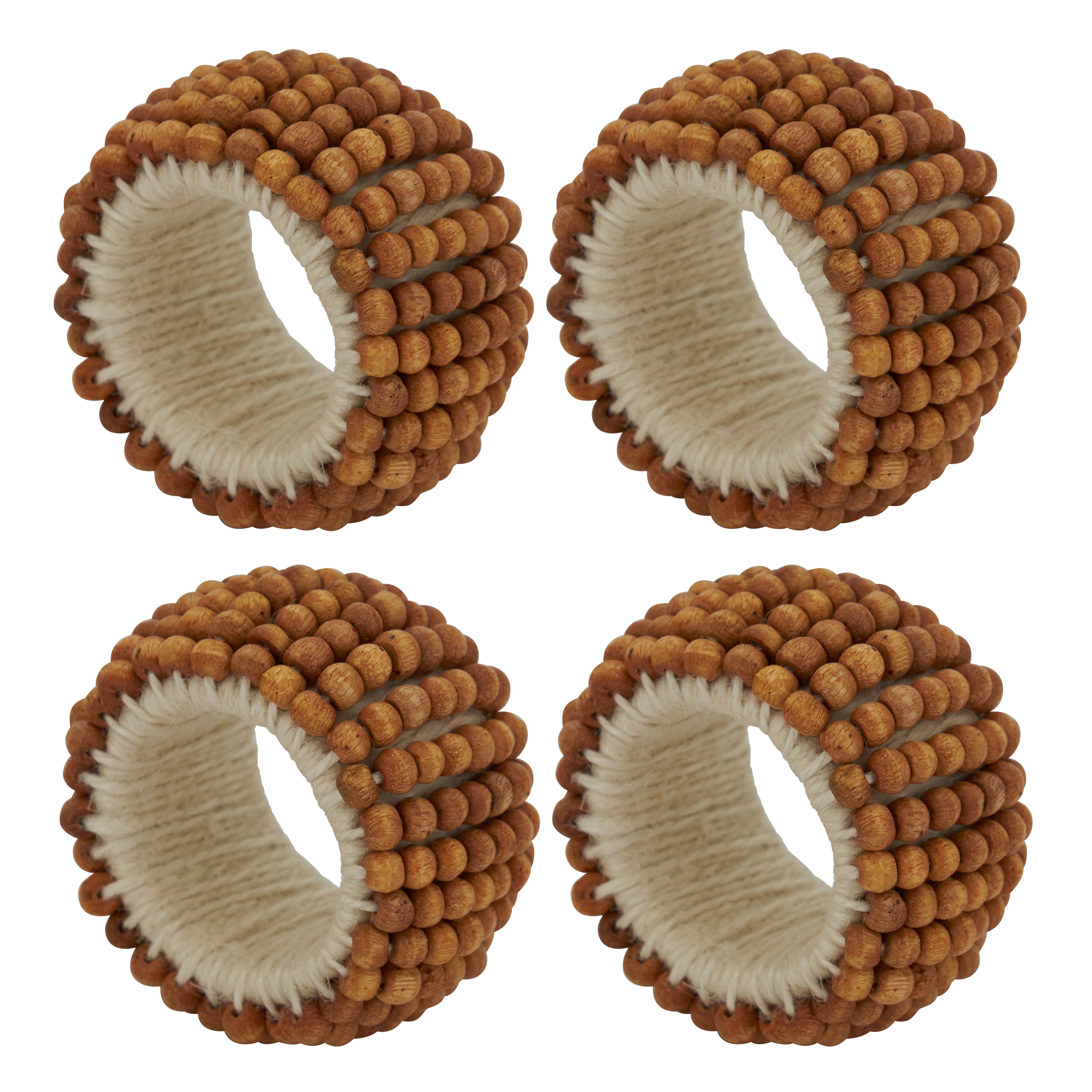 Wooden Bead Napkin Ring, Set of 4