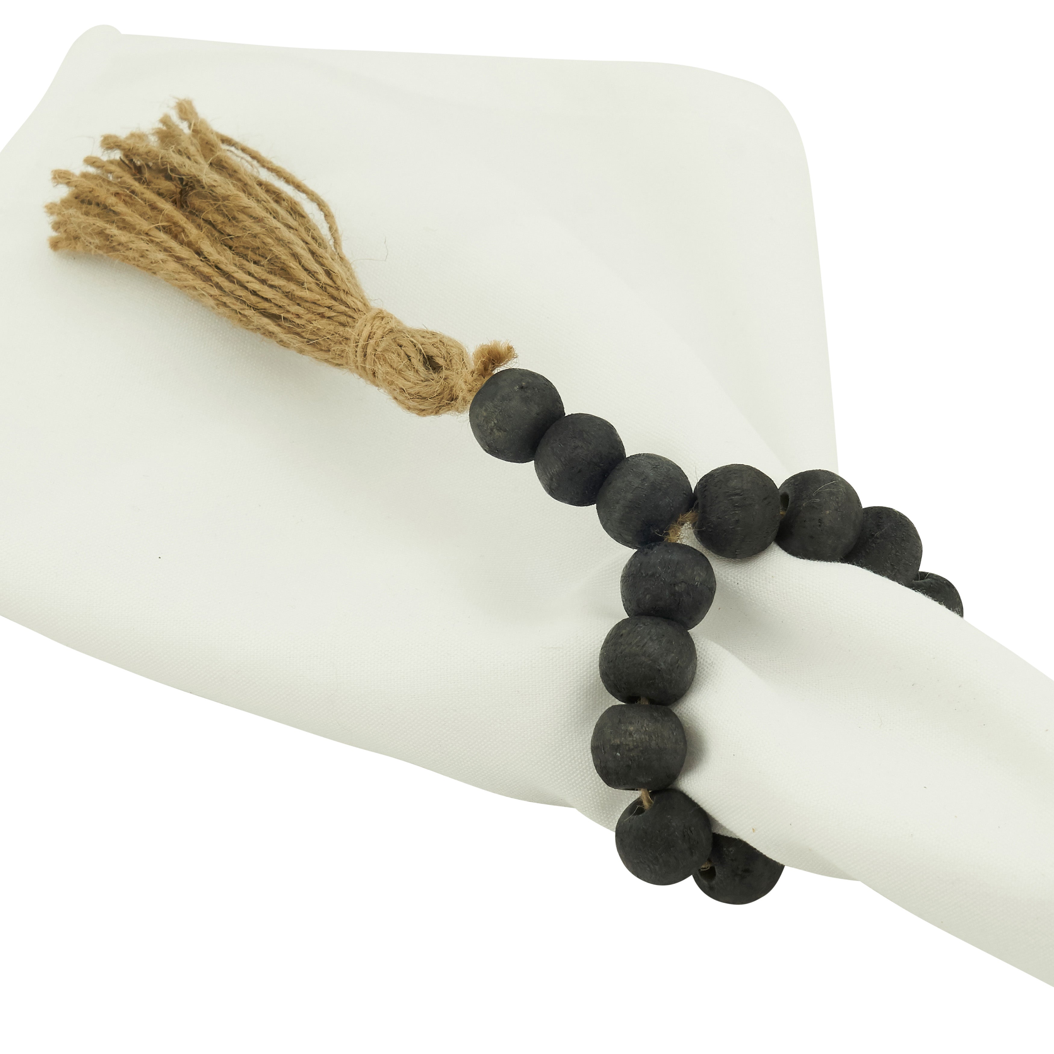 Wood Bead Tassel Napkin Ring, Set of 4