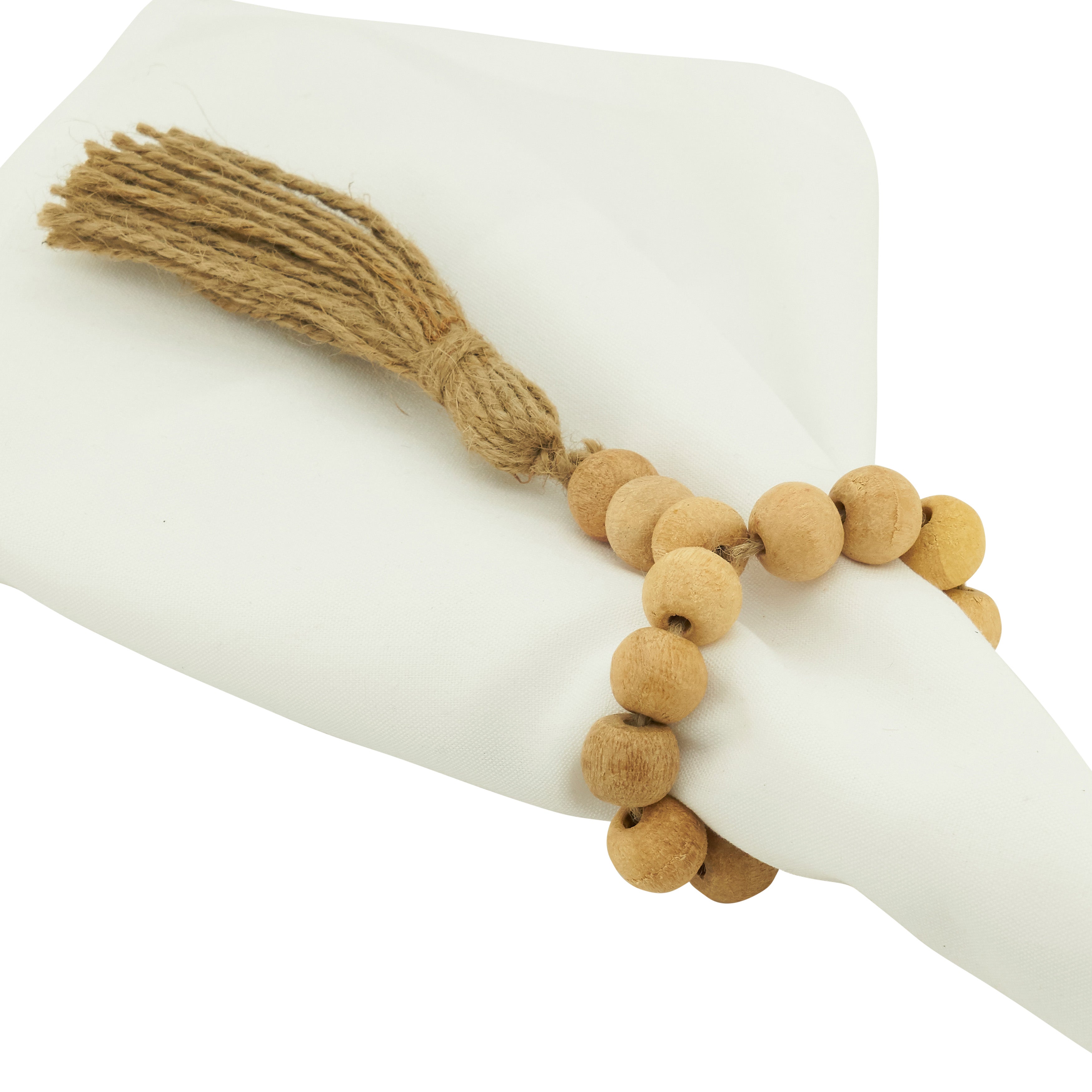 Wood Bead Tassel Napkin Ring, Set of 4