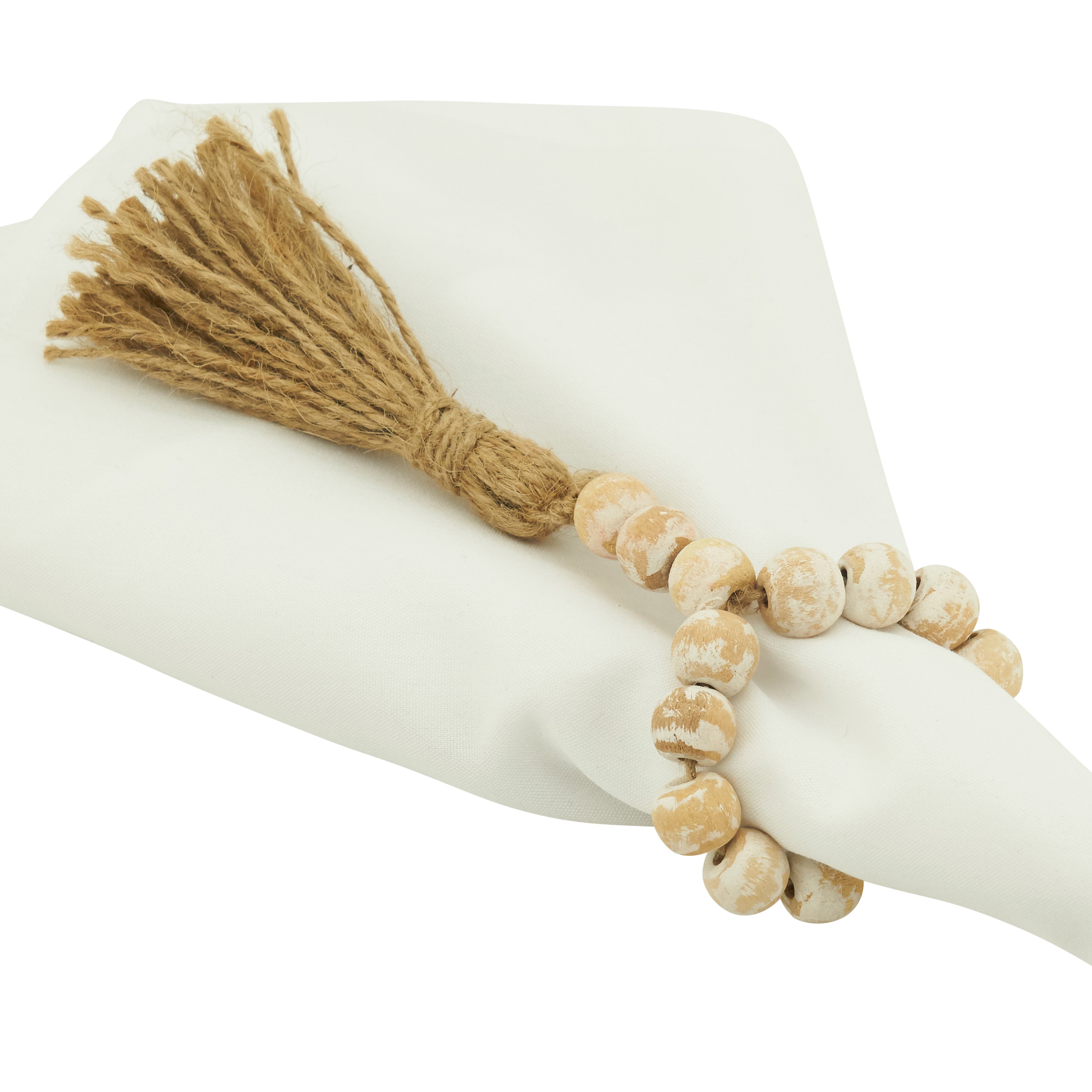 Wood Bead Tassel Napkin Ring, Set of 4
