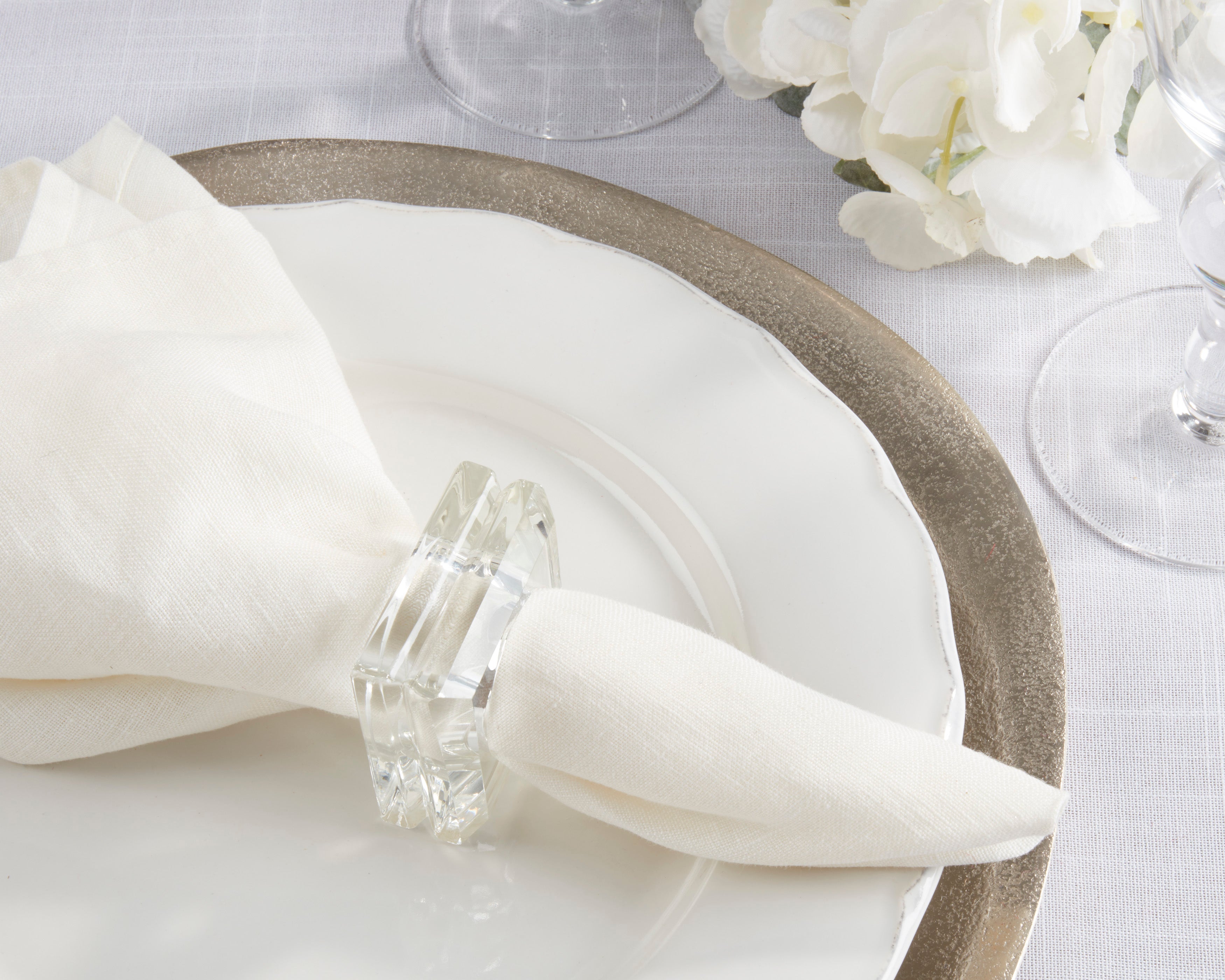 Double Block Shape Glass Crystal Napkin Ring, Set of 4