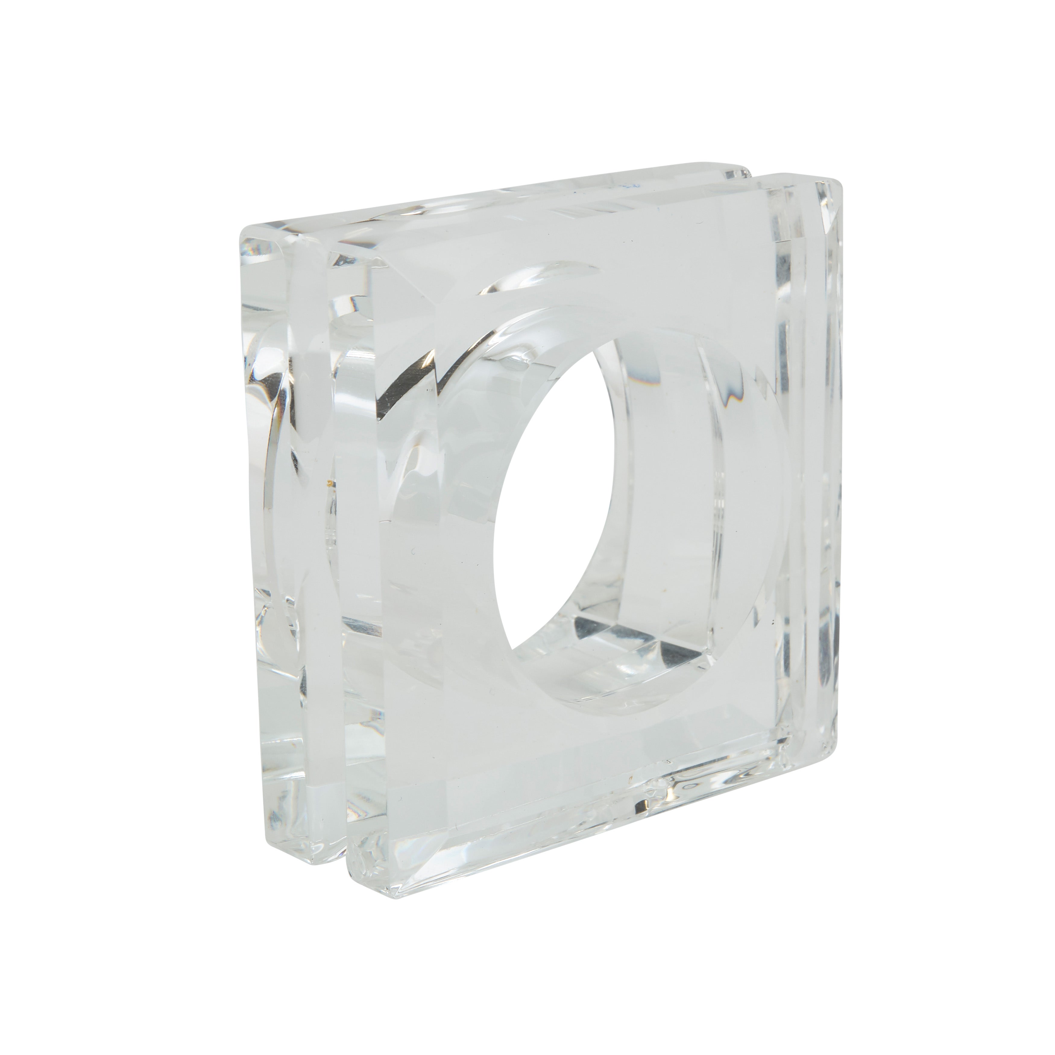 Double Block Shape Glass Crystal Napkin Ring, Set of 4