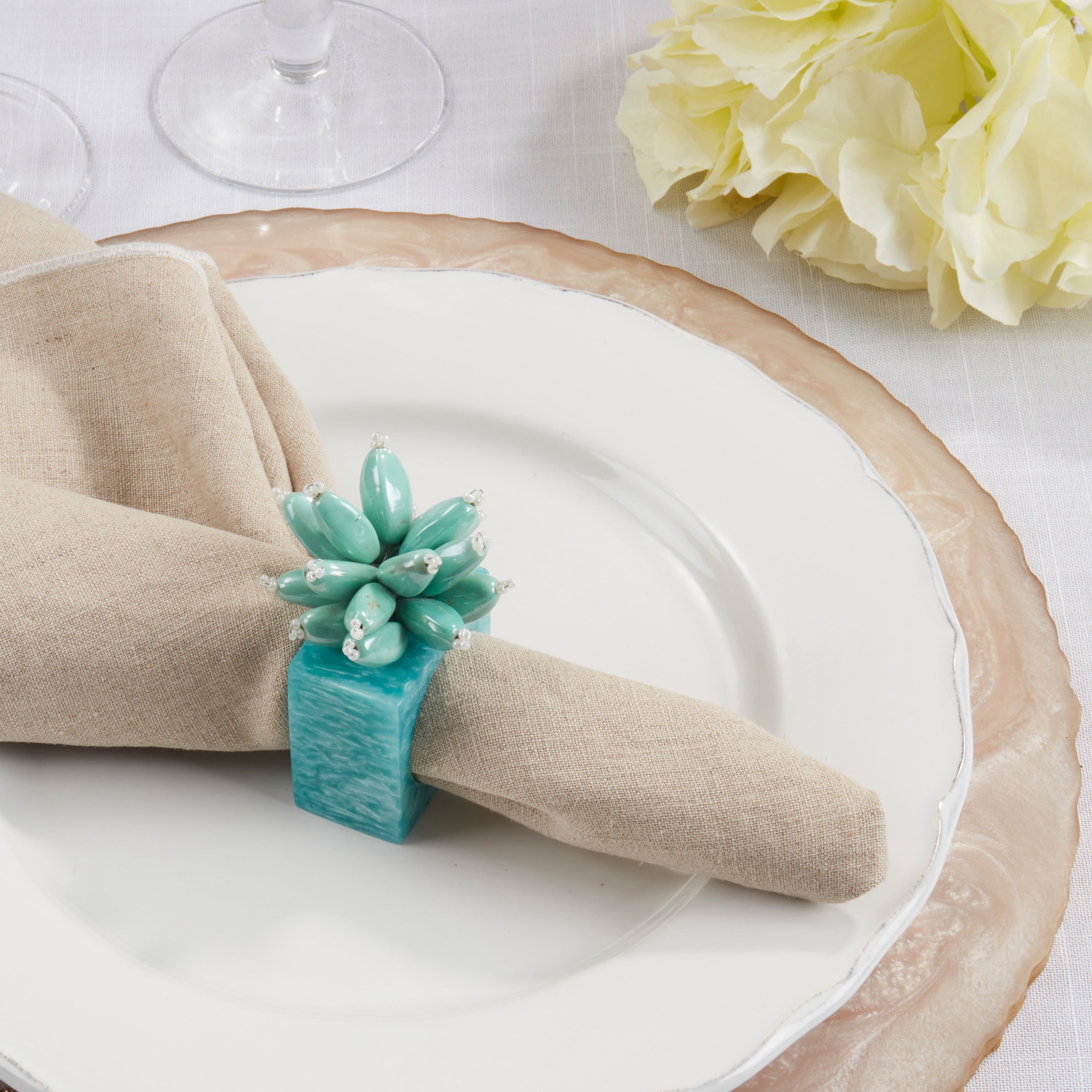 Beaded Enchanted Bloom Resin Napkin Rings, Set of 4