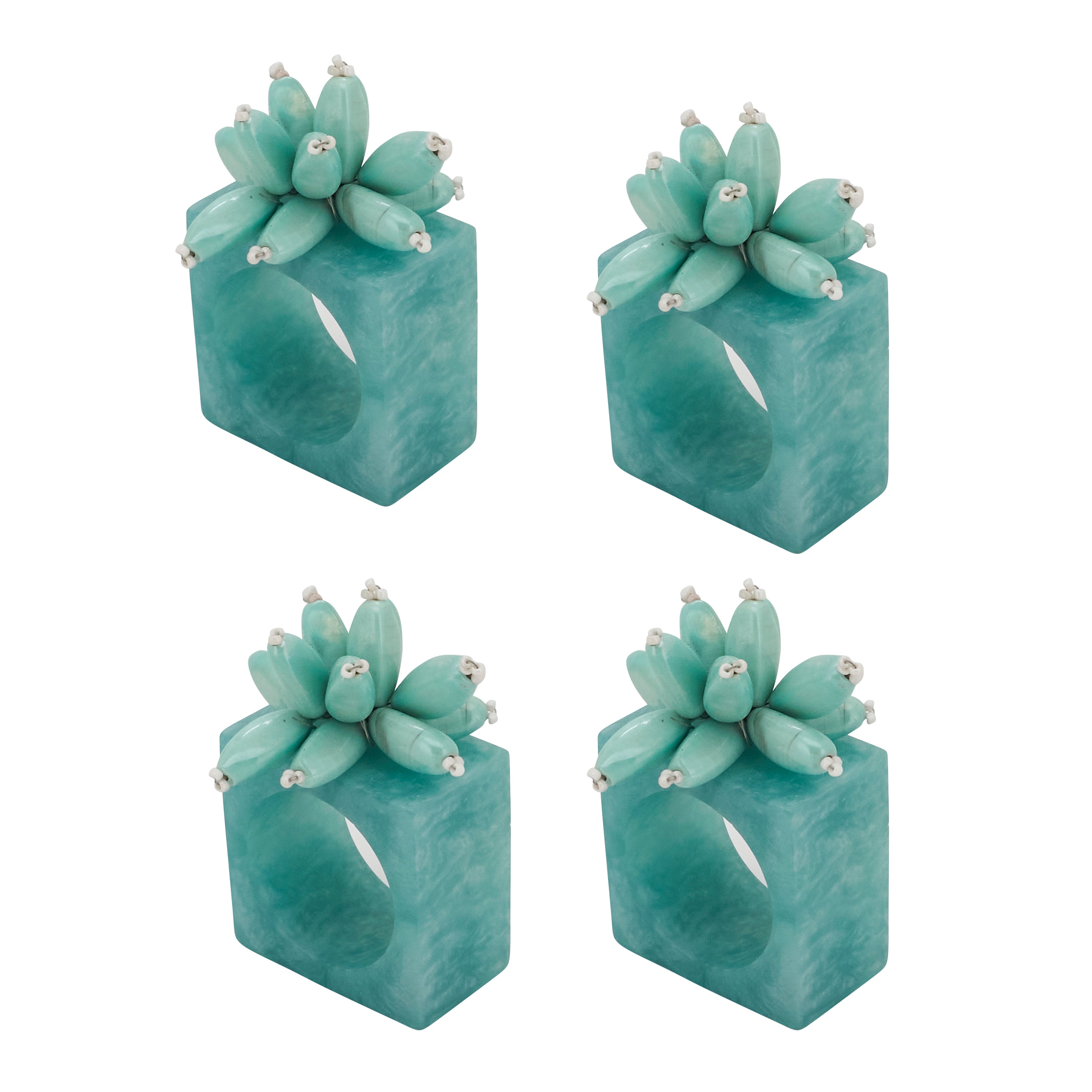 Beaded Enchanted Bloom Resin Napkin Rings, Set of 4