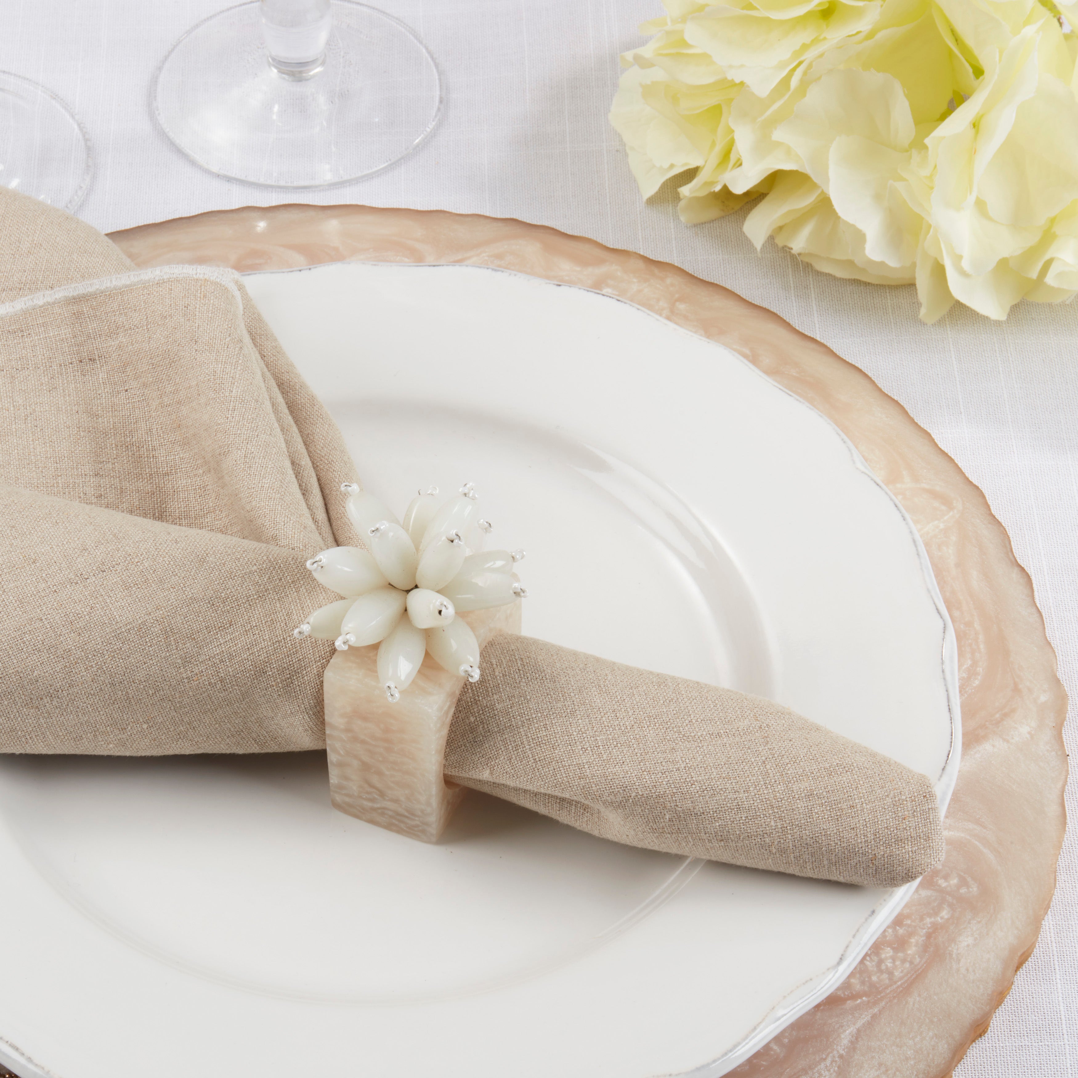 Beaded Enchanted Bloom Resin Napkin Rings, Set of 4