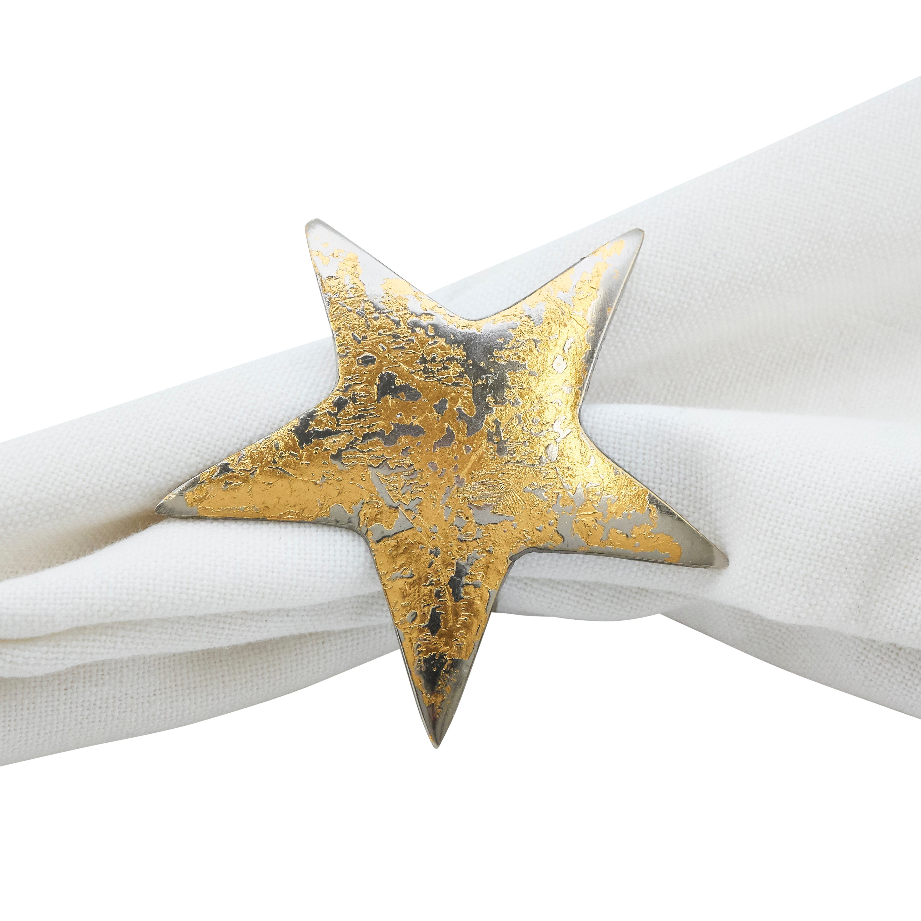 Gold Texture Star Napkin Ring, Set of 4
