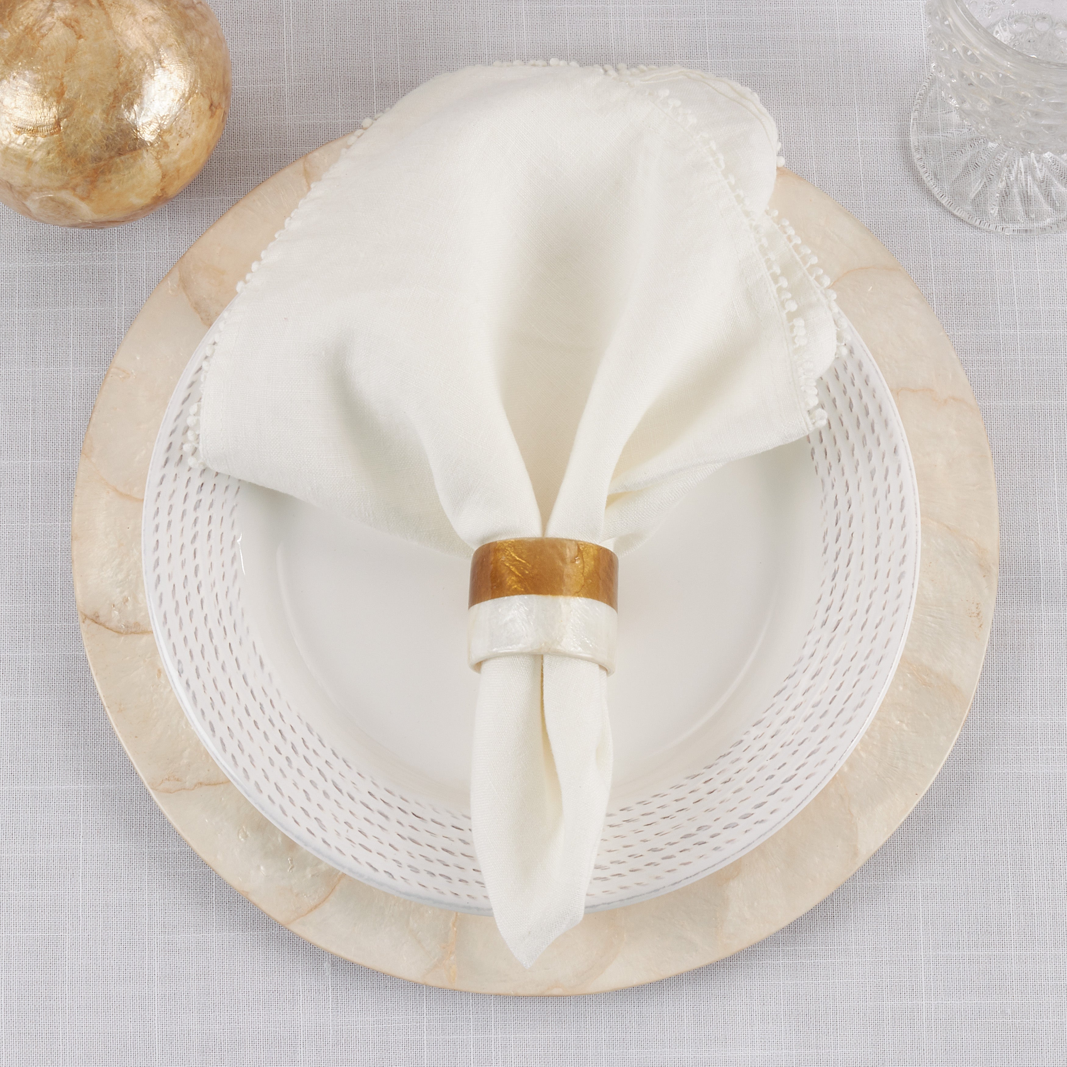 Duo-Tone Capiz Table Napkin Ring, Set of 4