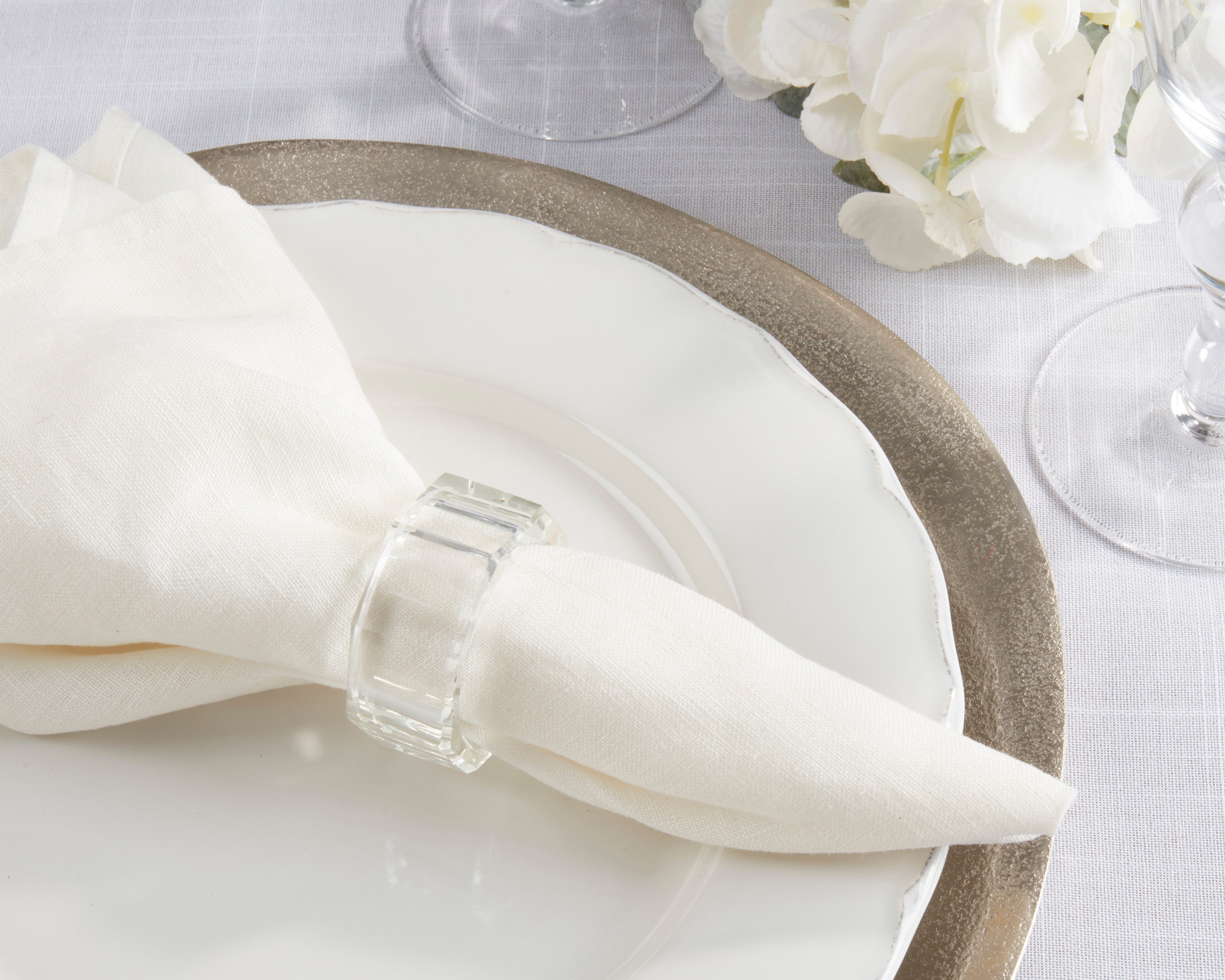Octagonal Shape Glass Crystal Napkin Ring, Set of 4