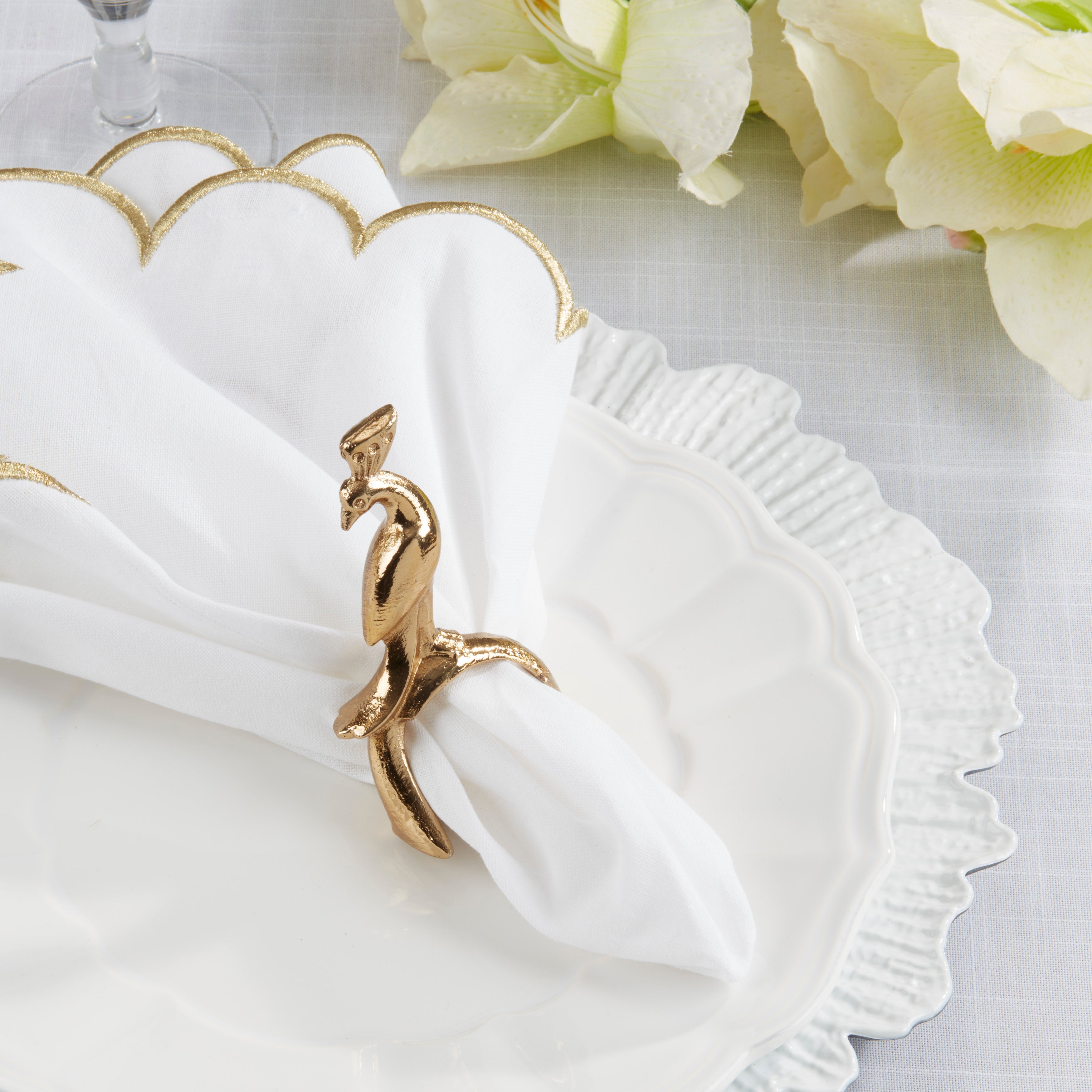 Gilded Peacock Napkin Ring, Set of 4