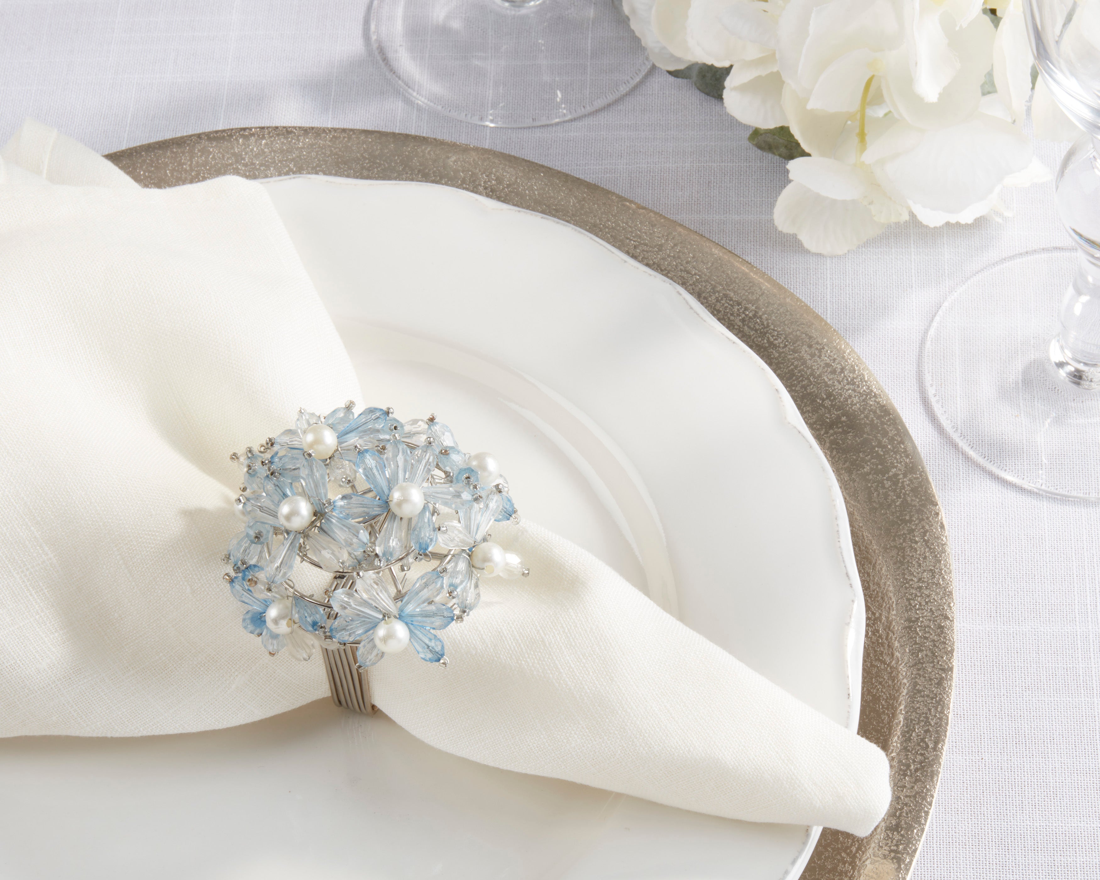 Beaded Floral Napkin Ring, Set of 4