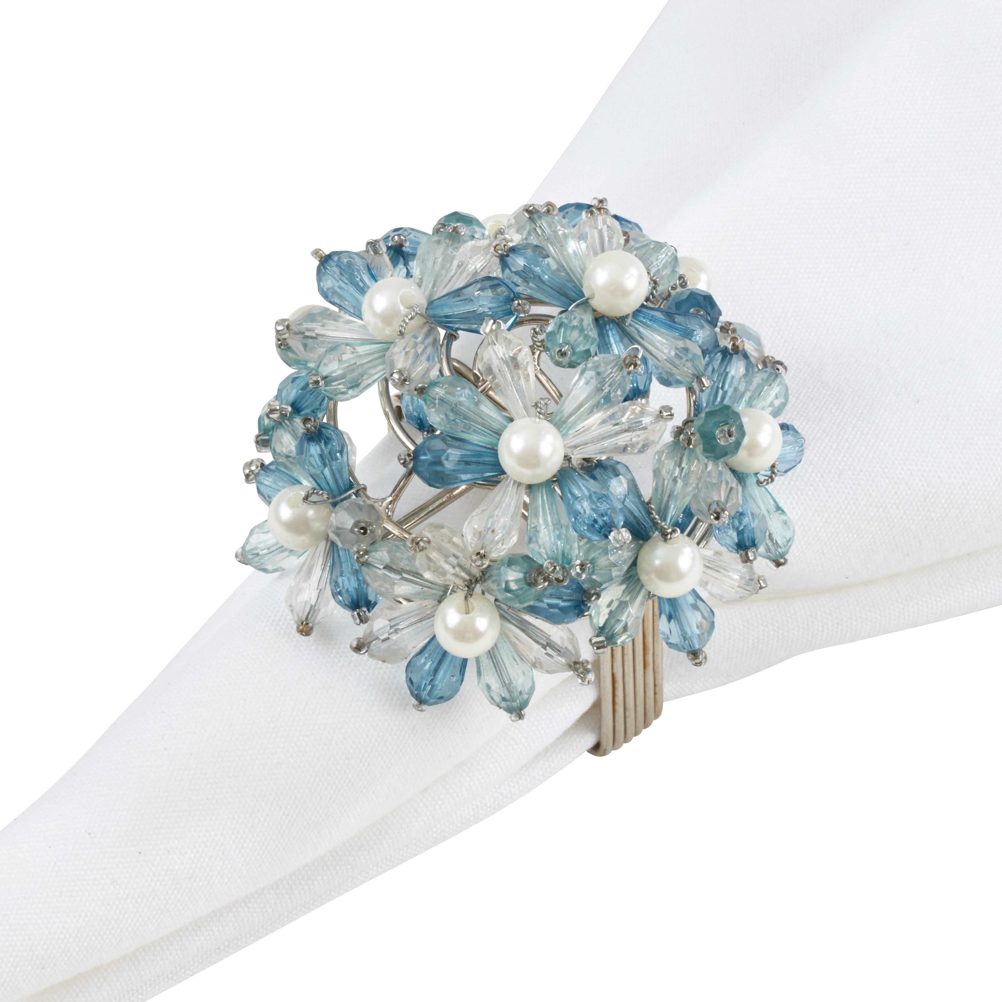 Beaded Floral Napkin Ring, Set of 4